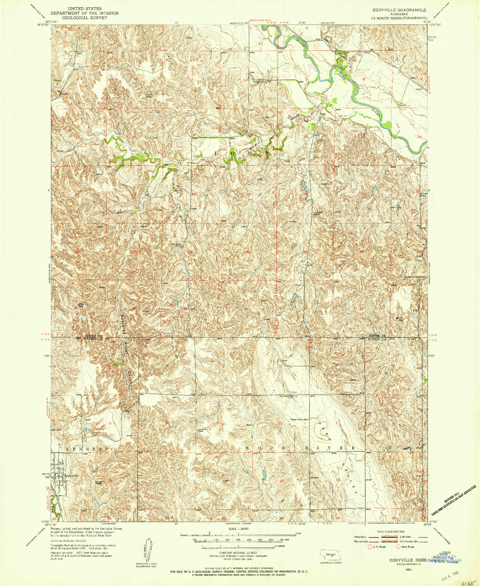 USGS 1:24000-SCALE QUADRANGLE FOR EDDYVILLE, NE 1951
