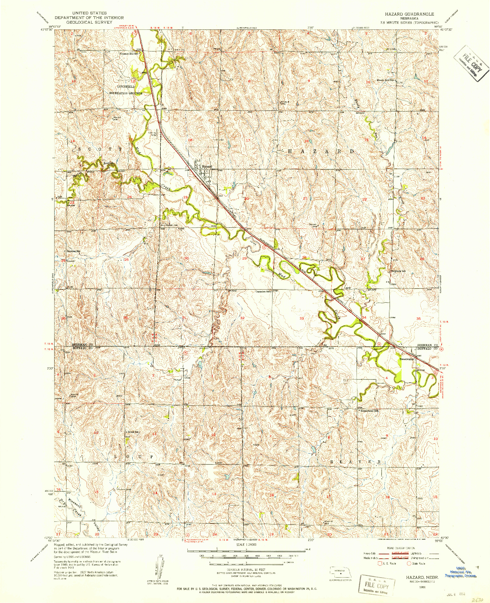 USGS 1:24000-SCALE QUADRANGLE FOR HAZARD, NE 1951