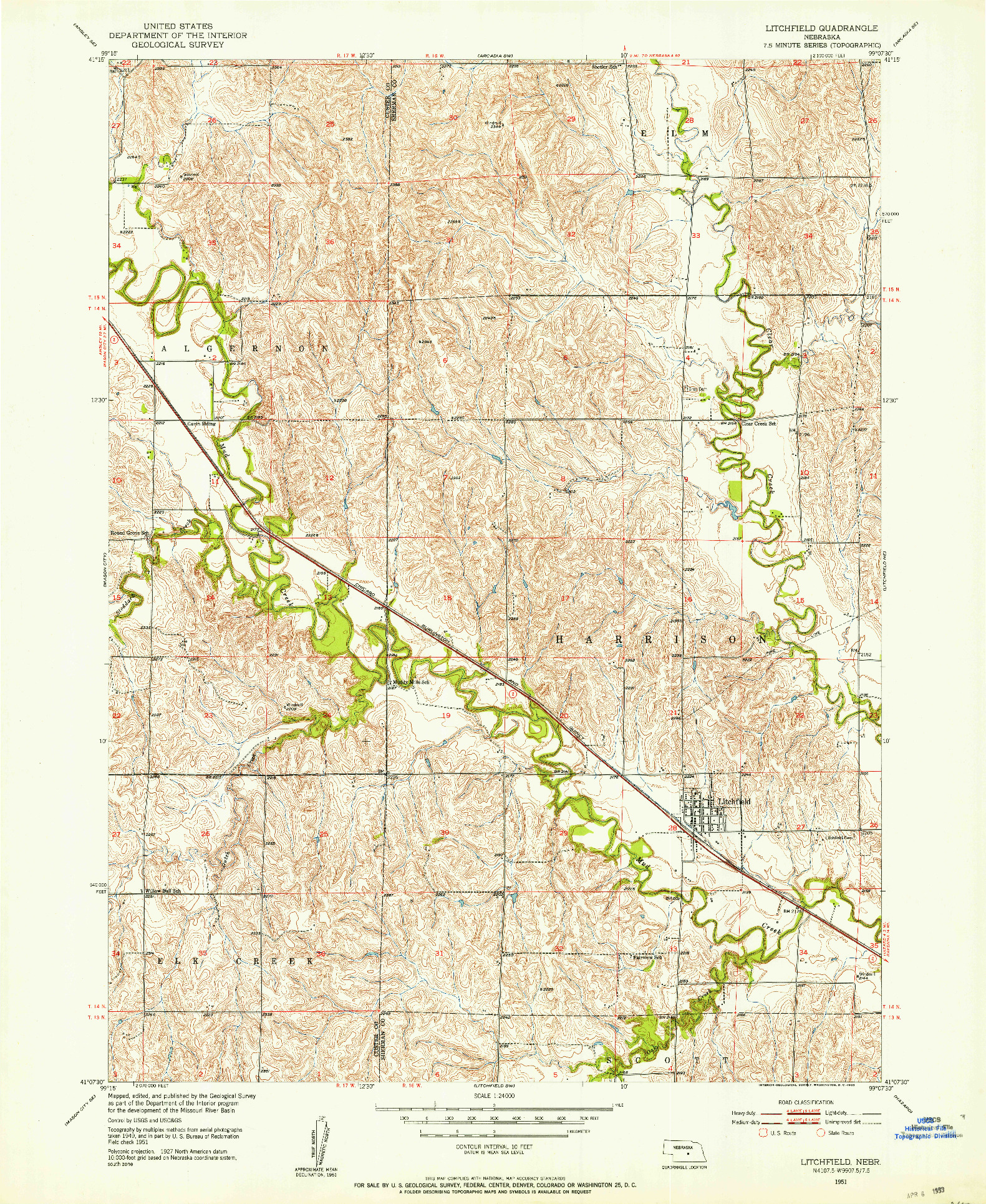 USGS 1:24000-SCALE QUADRANGLE FOR LITCHFIELD, NE 1951