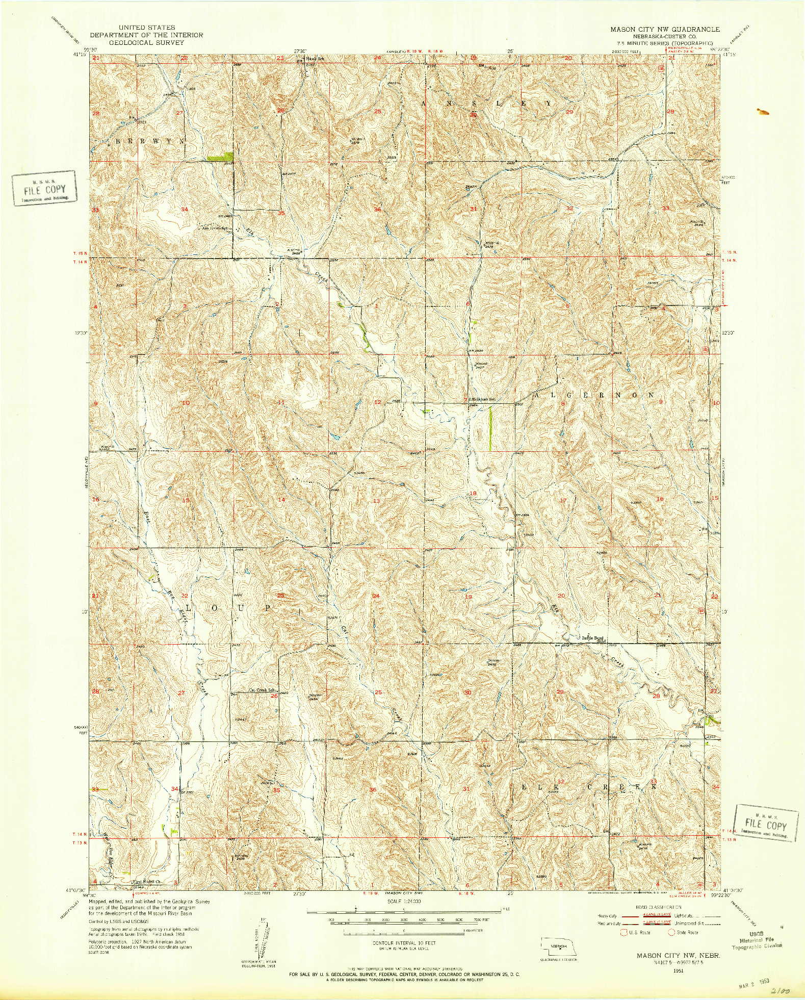 USGS 1:24000-SCALE QUADRANGLE FOR MASON CITY NW, NE 1951