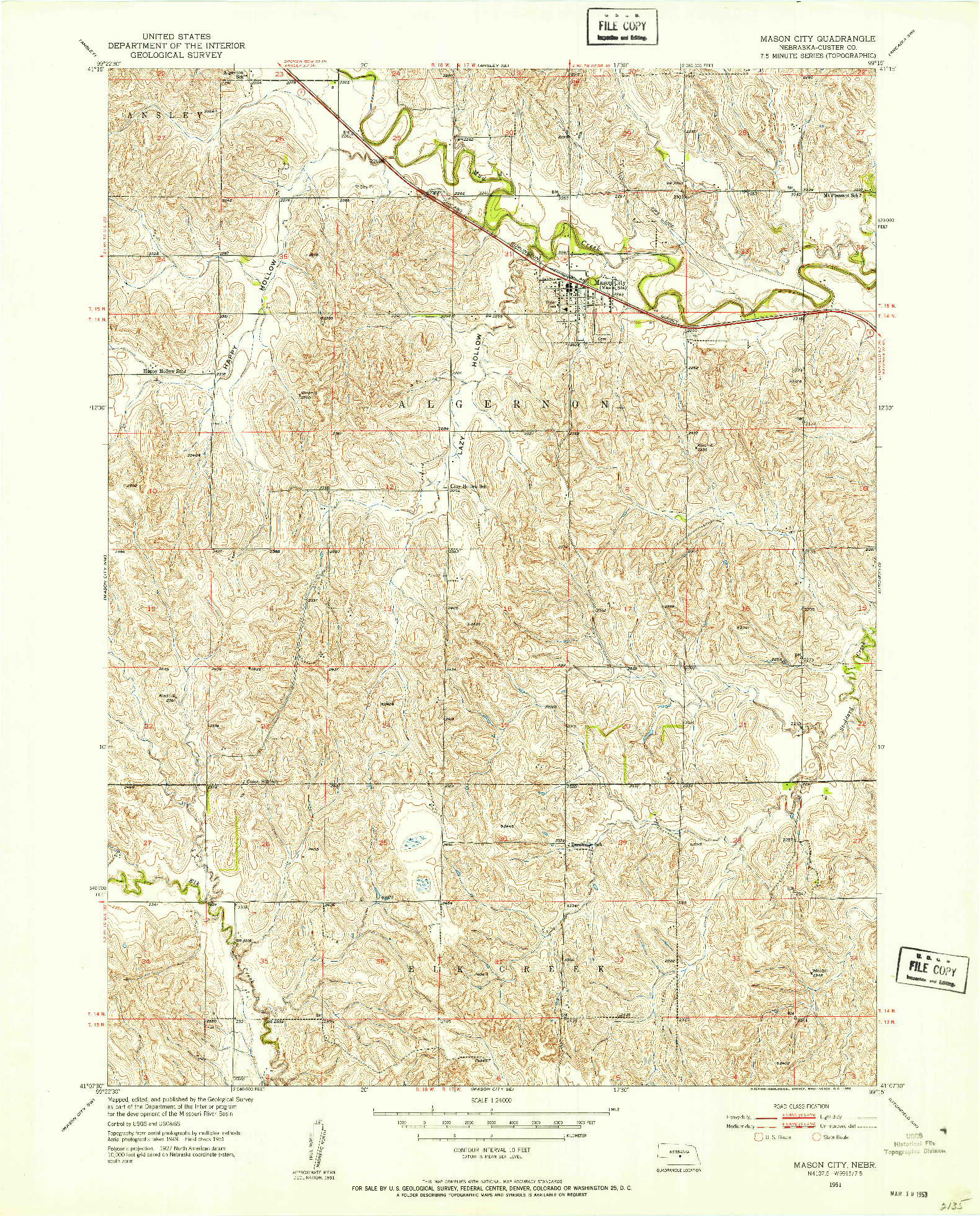 USGS 1:24000-SCALE QUADRANGLE FOR MASON CITY, NE 1951