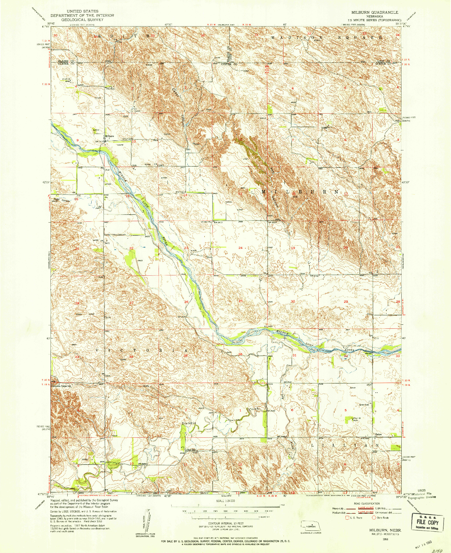 USGS 1:24000-SCALE QUADRANGLE FOR MILBURN, NE 1951