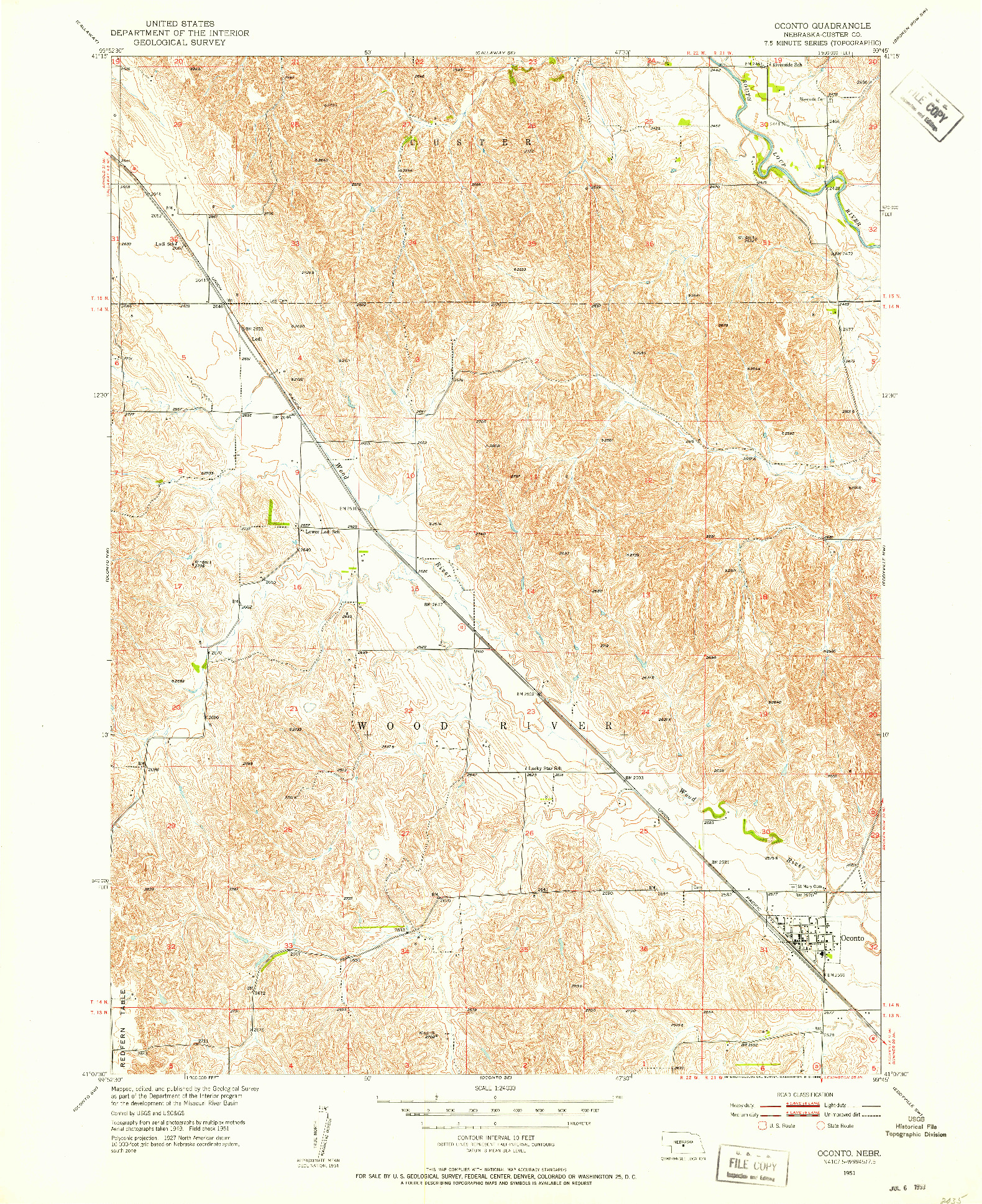 USGS 1:24000-SCALE QUADRANGLE FOR OCONTO, NE 1951