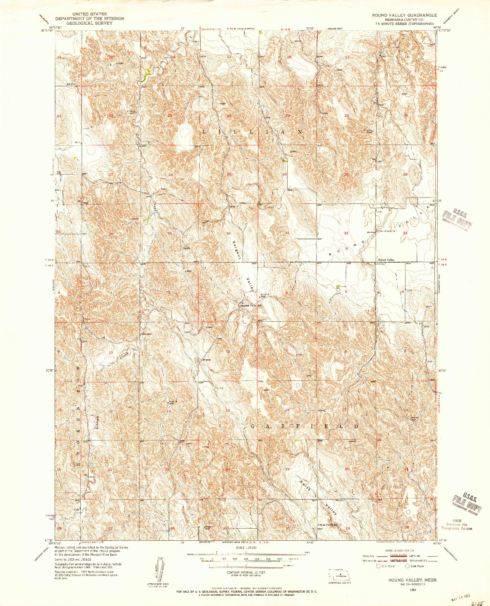 USGS 1:24000-SCALE QUADRANGLE FOR ROUND VALLEY, NE 1951