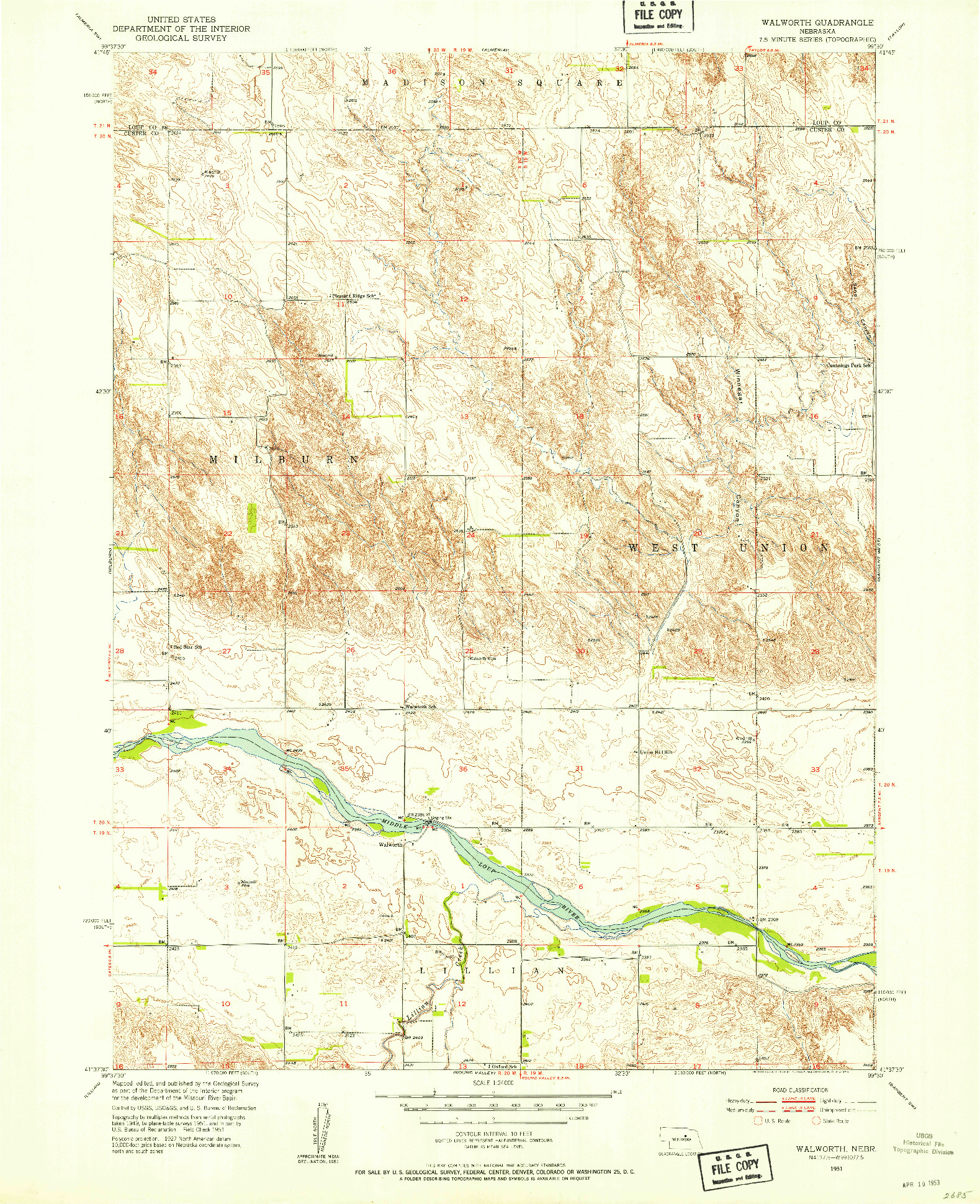 USGS 1:24000-SCALE QUADRANGLE FOR WALWORTH, NE 1951