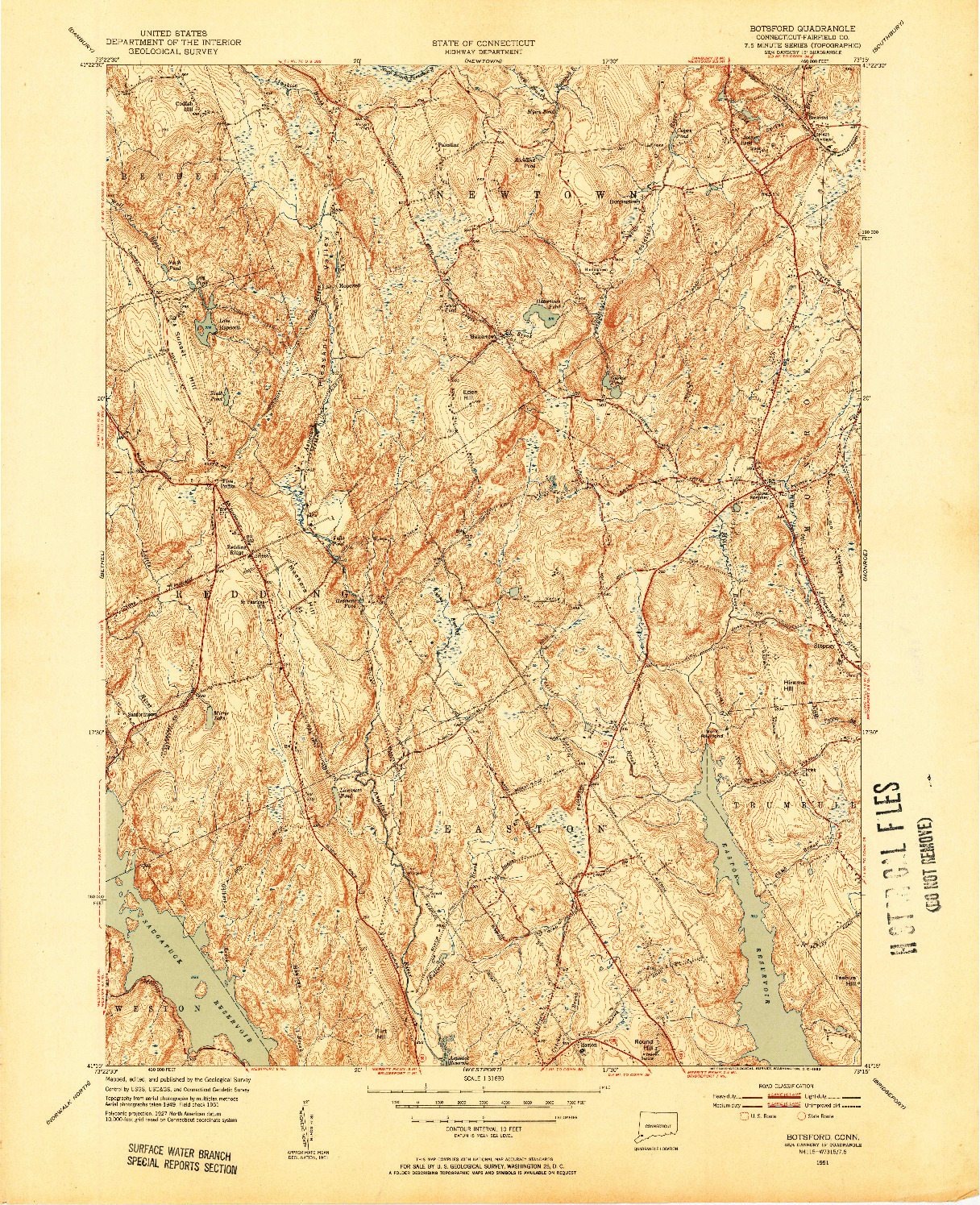 USGS 1:31680-SCALE QUADRANGLE FOR BOTSFORD, CT 1951