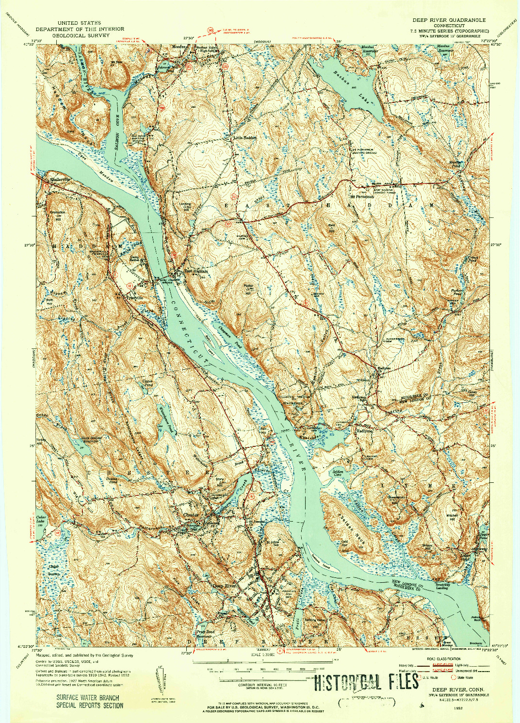 USGS 1:31680-SCALE QUADRANGLE FOR DEEP RIVER, CT 1952