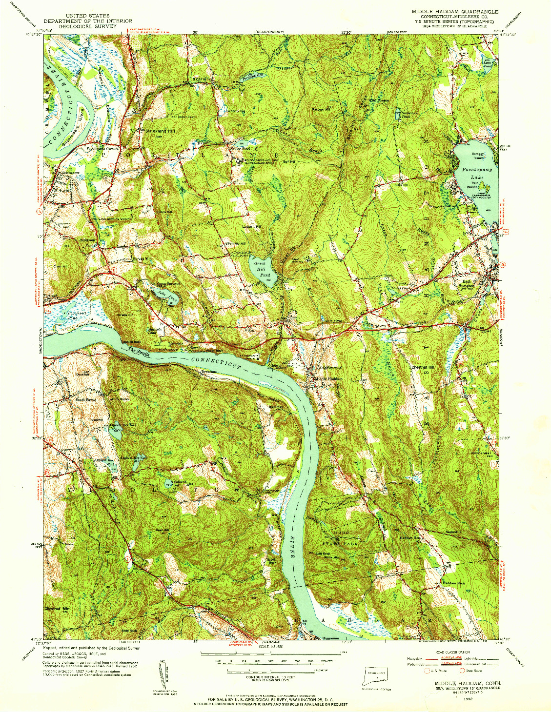 USGS 1:31680-SCALE QUADRANGLE FOR MIDDLE HADDAM, CT 1952