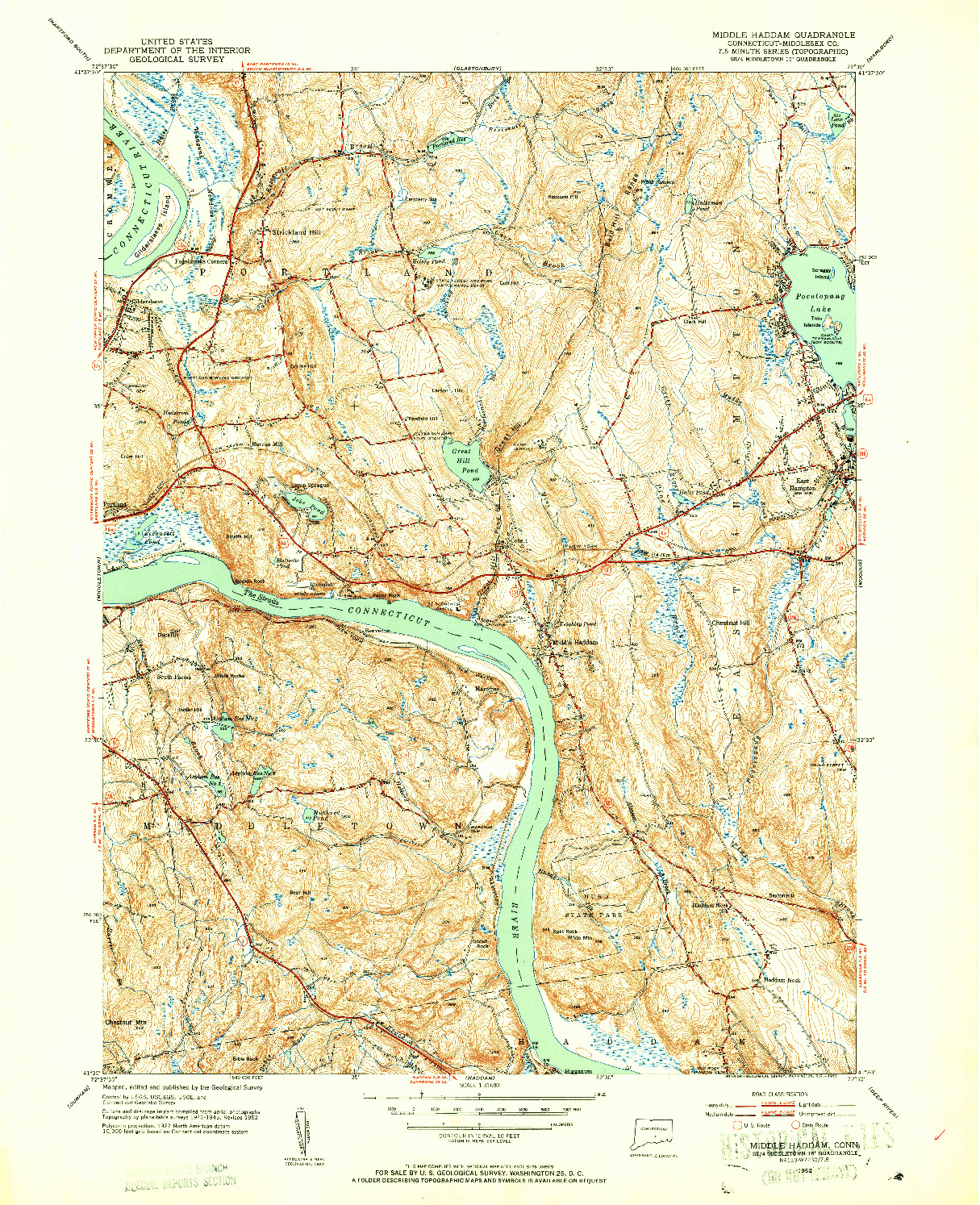 USGS 1:31680-SCALE QUADRANGLE FOR MIDDLE HADDAM, CT 1952