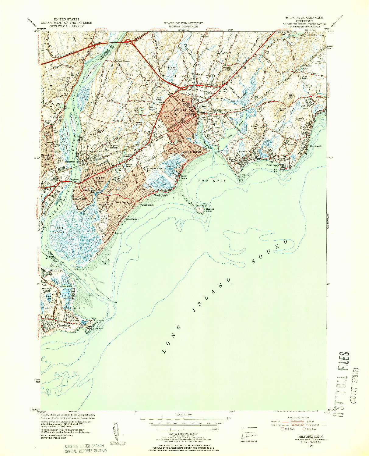 USGS 1:31680-SCALE QUADRANGLE FOR MILFORD, CT 1951