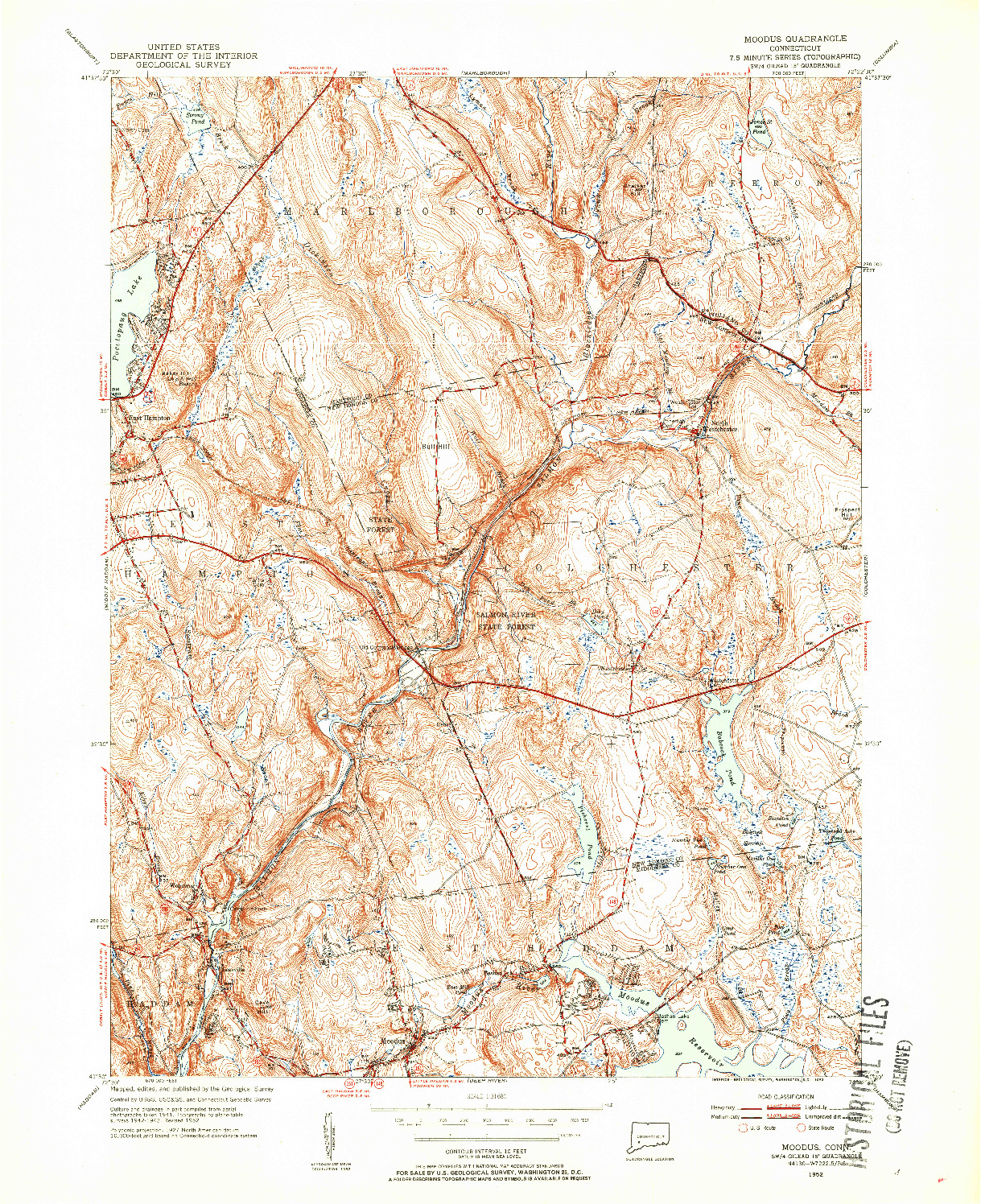 USGS 1:31680-SCALE QUADRANGLE FOR MOODUS, CT 1952
