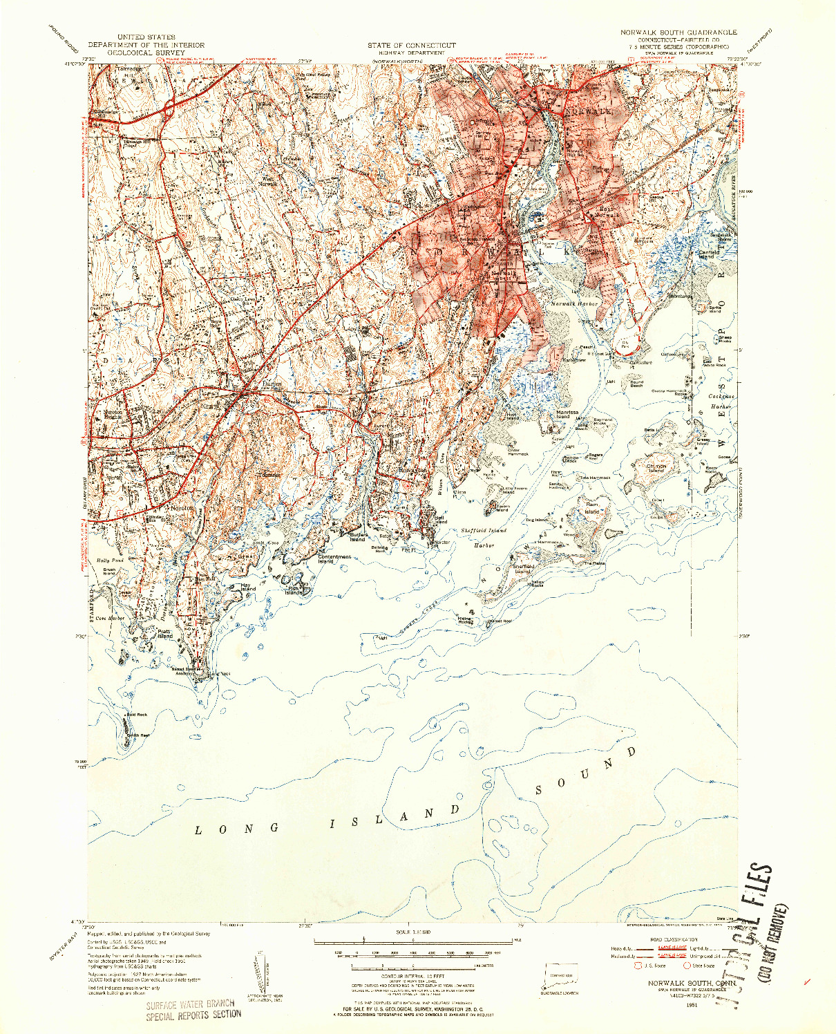 USGS 1:31680-SCALE QUADRANGLE FOR NORWALK SOUTH, CT 1951