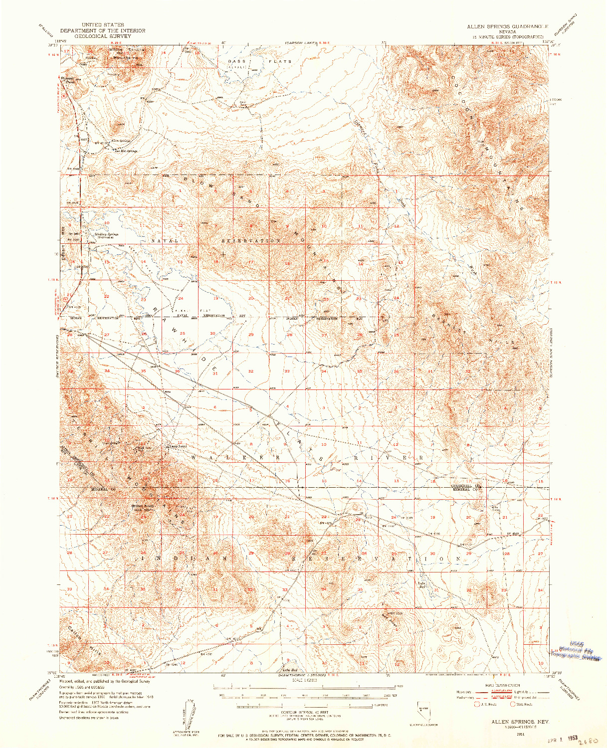 USGS 1:62500-SCALE QUADRANGLE FOR ALLEN SPRINGS, NV 1951