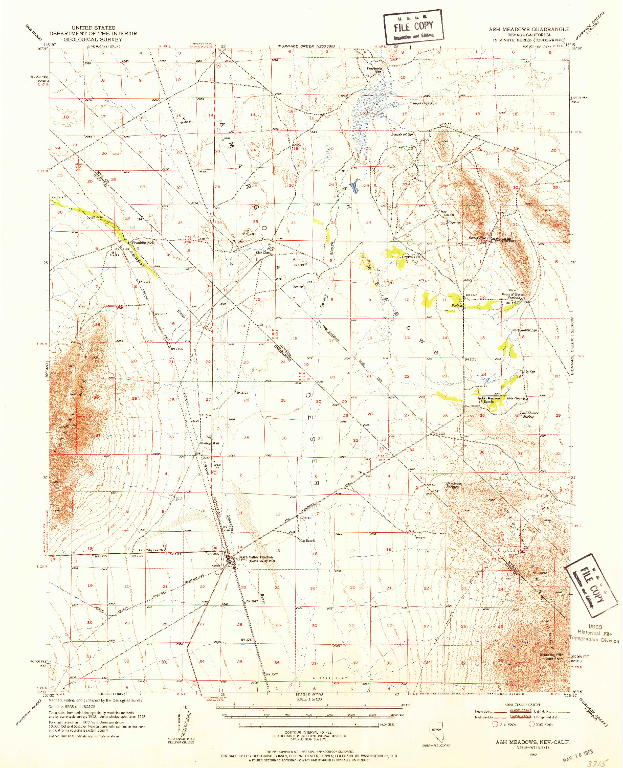 USGS 1:62500-SCALE QUADRANGLE FOR ASH MEADOWS, NV 1952