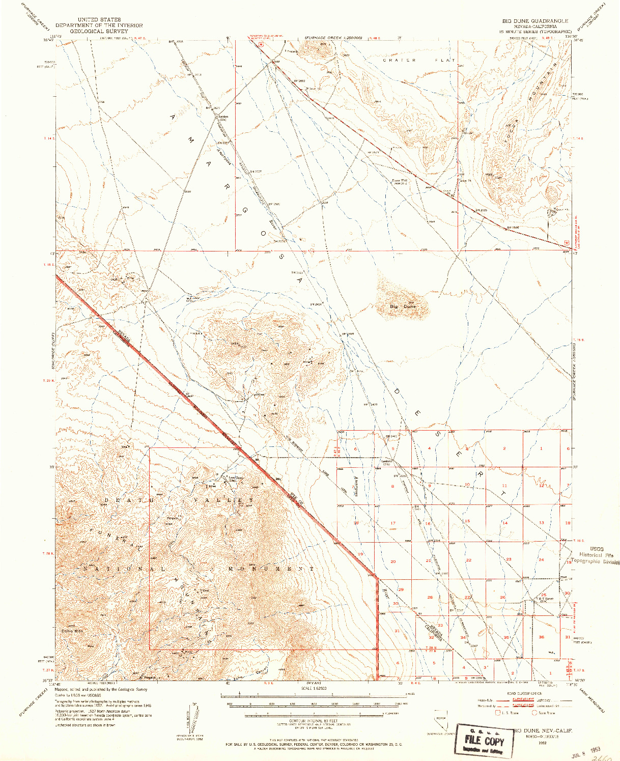 USGS 1:62500-SCALE QUADRANGLE FOR BIG DUNE, NV 1952