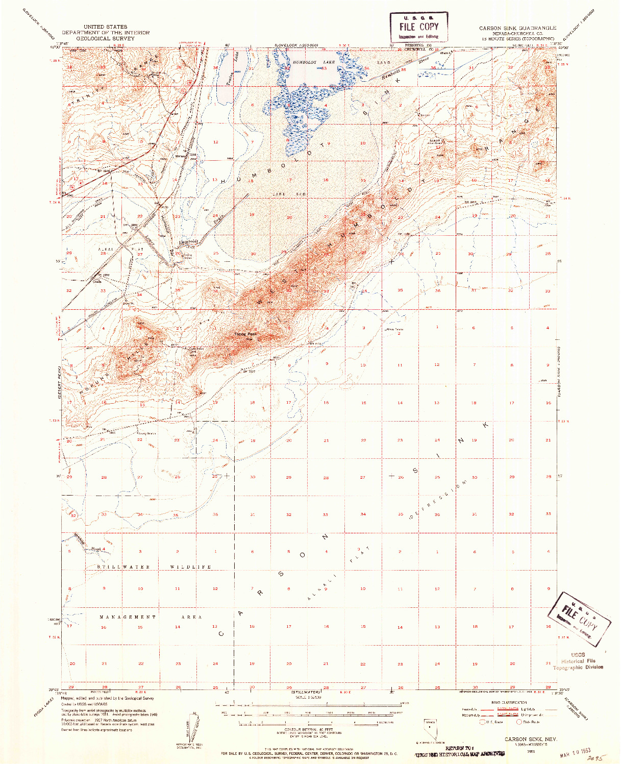 USGS 1:62500-SCALE QUADRANGLE FOR CARSON SINK, NV 1951