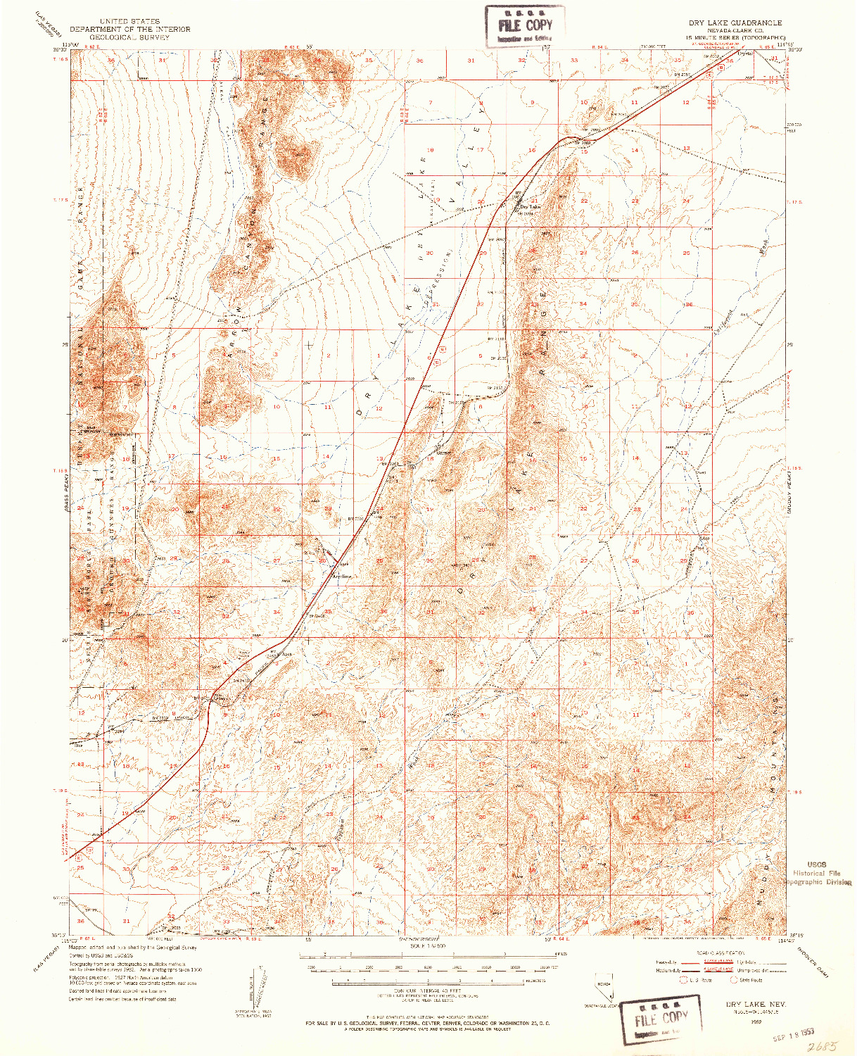 USGS 1:62500-SCALE QUADRANGLE FOR DRY LAKE, NV 1952