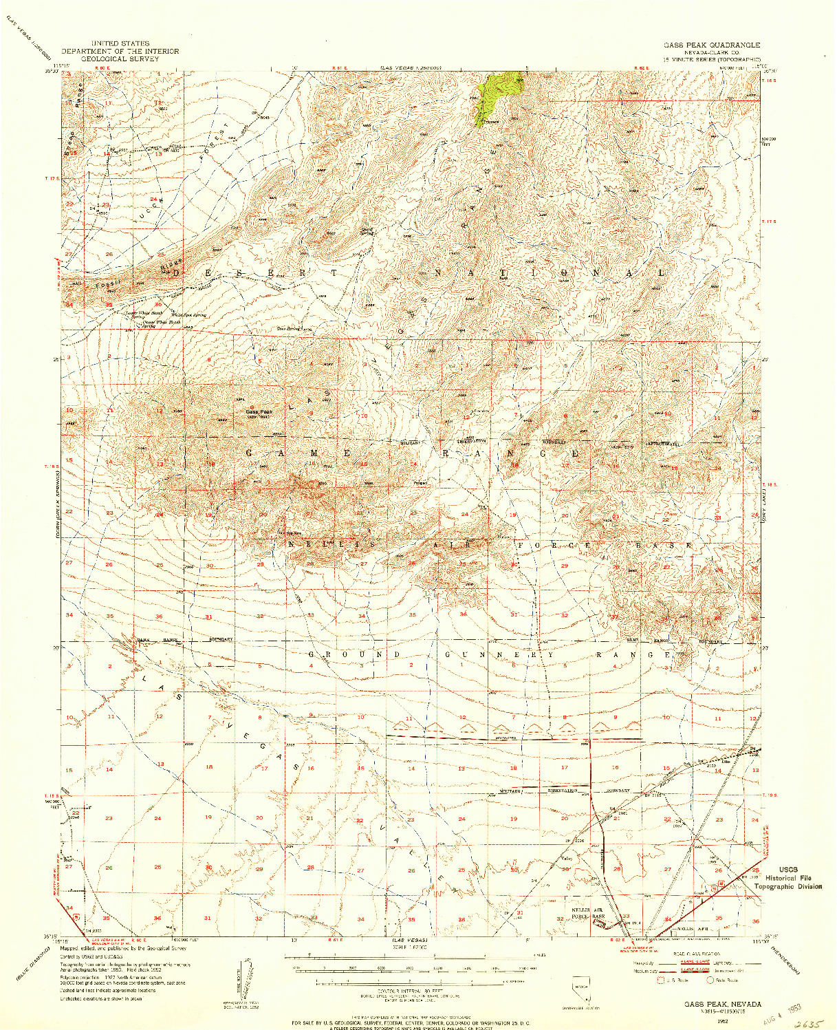 USGS 1:62500-SCALE QUADRANGLE FOR GASS PEAK, NV 1952