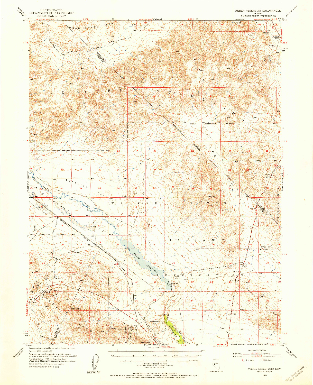 USGS 1:62500-SCALE QUADRANGLE FOR WEBER RESERVOIR, NV 1951