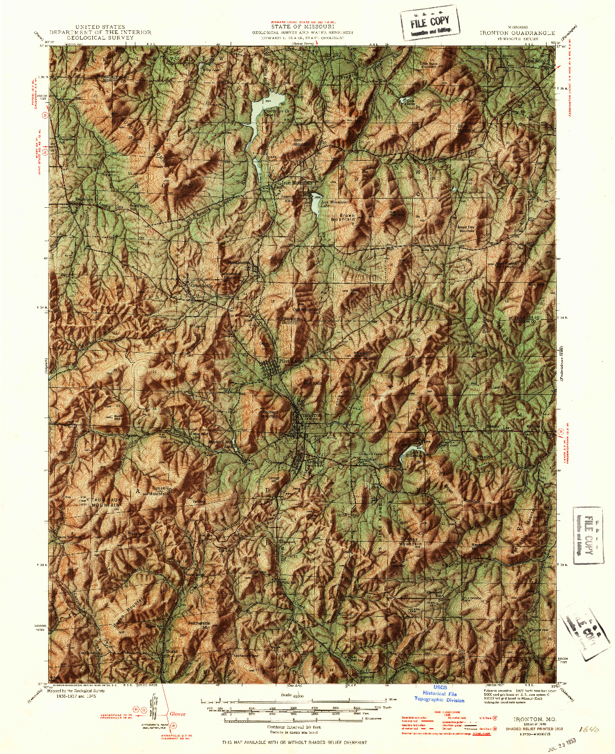 USGS 1:62500-SCALE QUADRANGLE FOR IRONTON, MO 1953