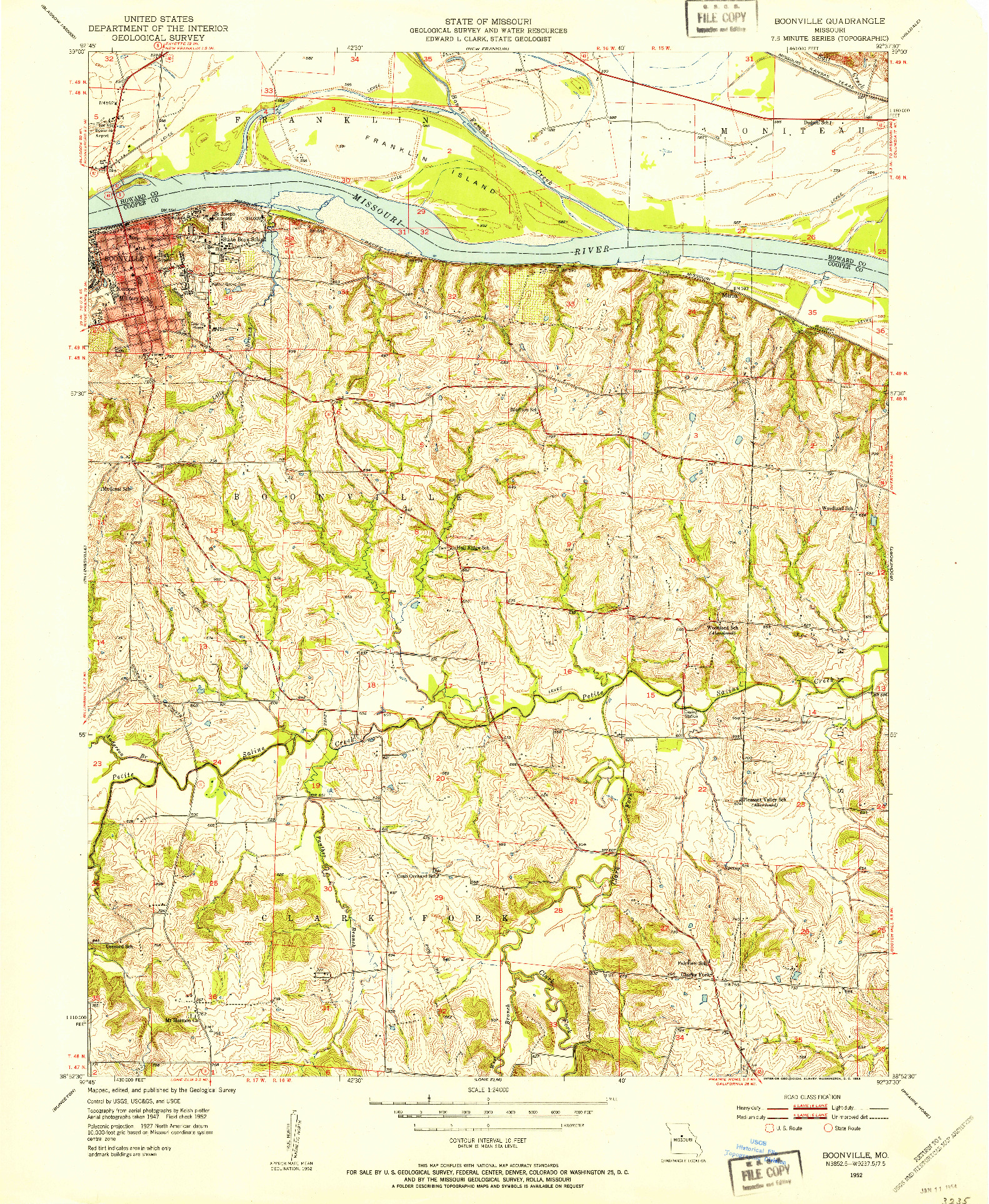 USGS 1:24000-SCALE QUADRANGLE FOR BOONVILLE, MO 1952