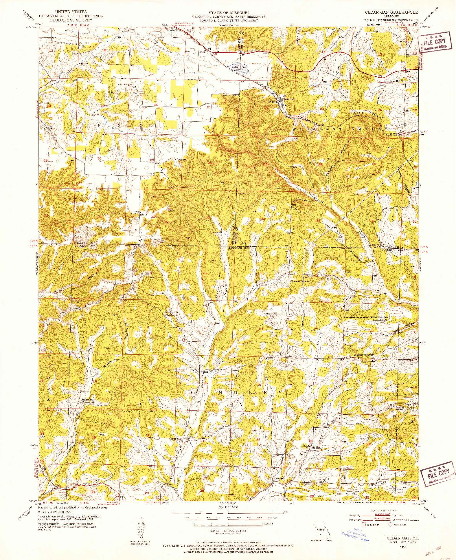 USGS 1:24000-SCALE QUADRANGLE FOR CEDAR GAP, MO 1951
