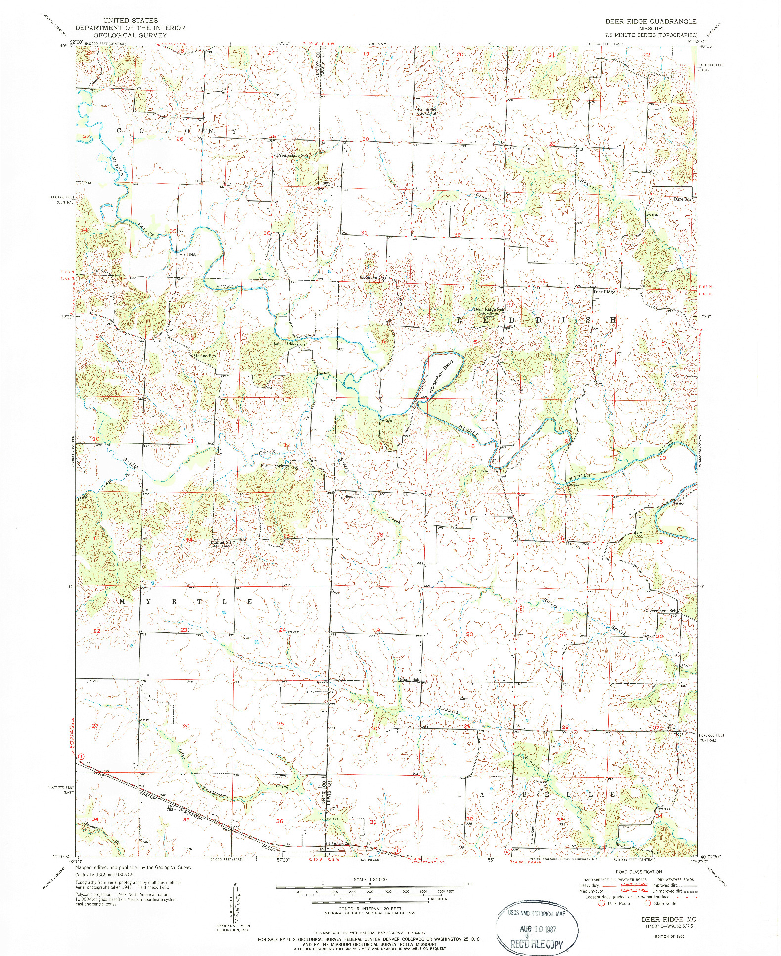 USGS 1:24000-SCALE QUADRANGLE FOR DEER RIDGE, MO 1951