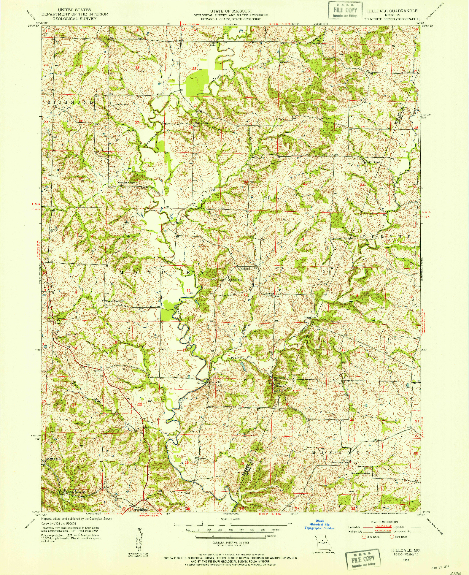 USGS 1:24000-SCALE QUADRANGLE FOR HILLDALE, MO 1952
