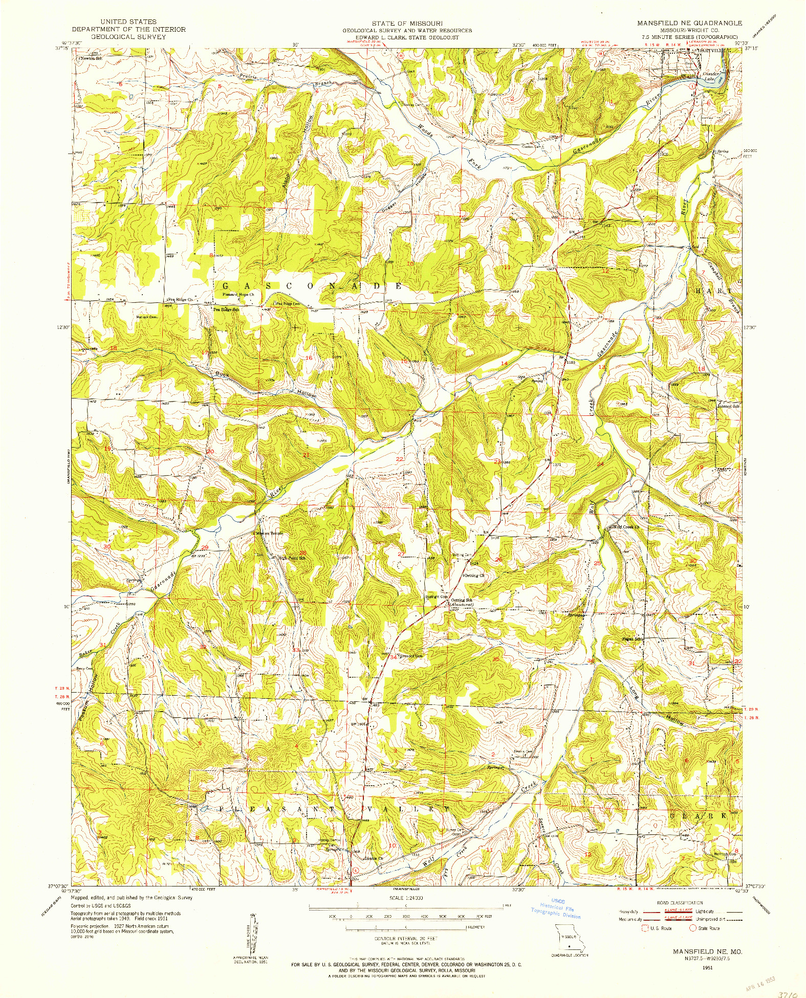 USGS 1:24000-SCALE QUADRANGLE FOR MANSFIELD NE, MO 1951