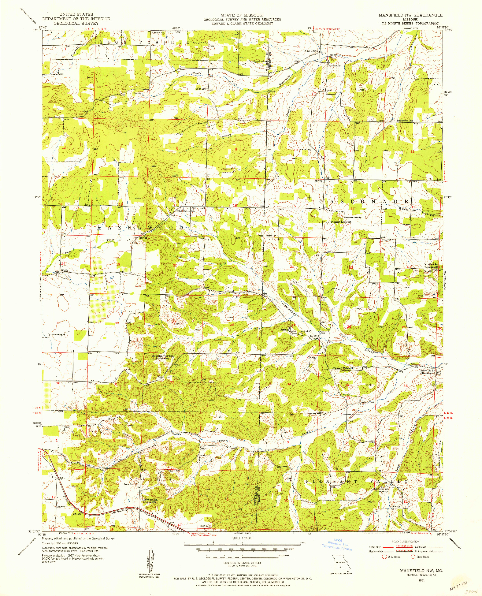 USGS 1:24000-SCALE QUADRANGLE FOR MANSFIELD NW, MO 1951