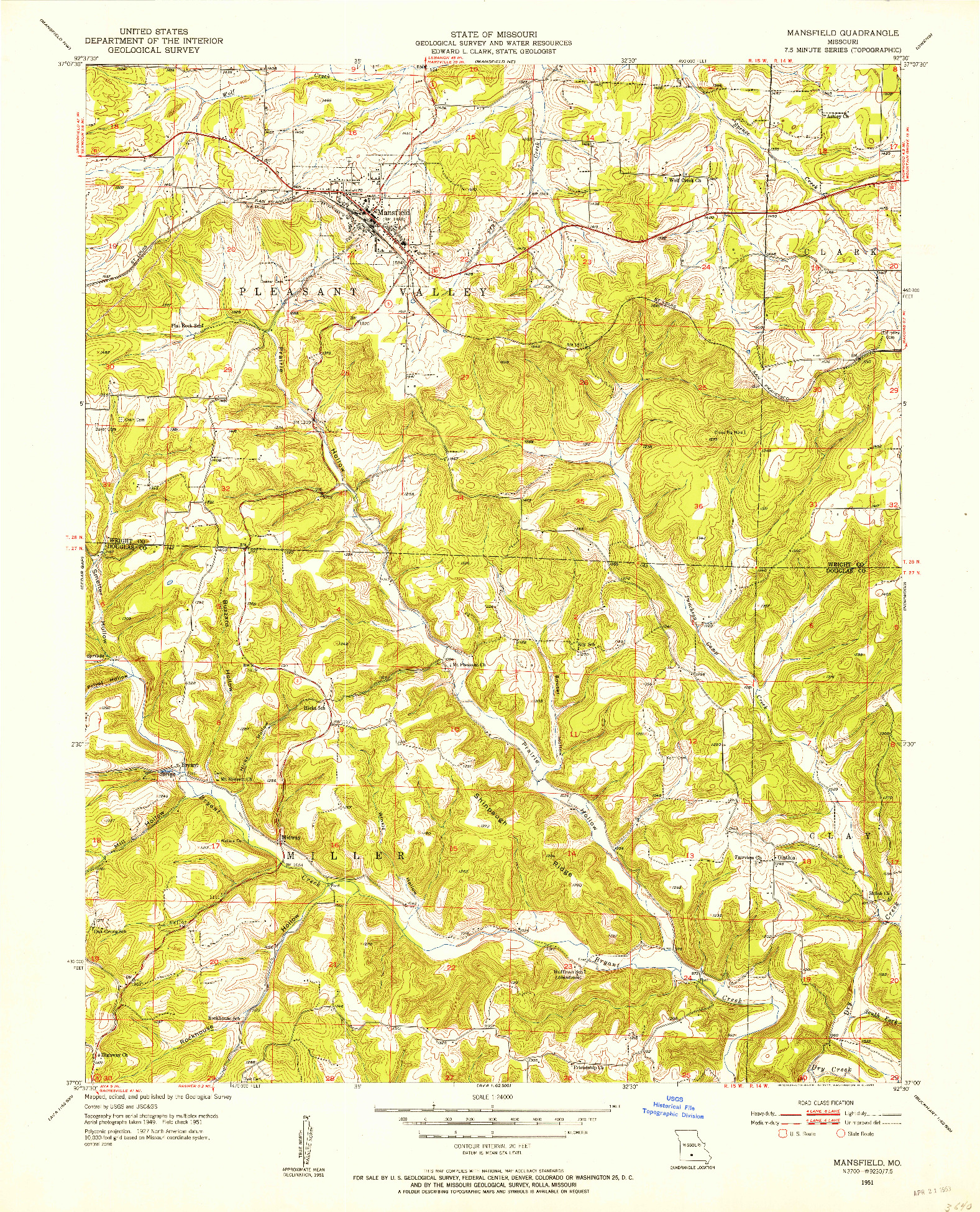 USGS 1:24000-SCALE QUADRANGLE FOR MANSFIELD, MO 1951