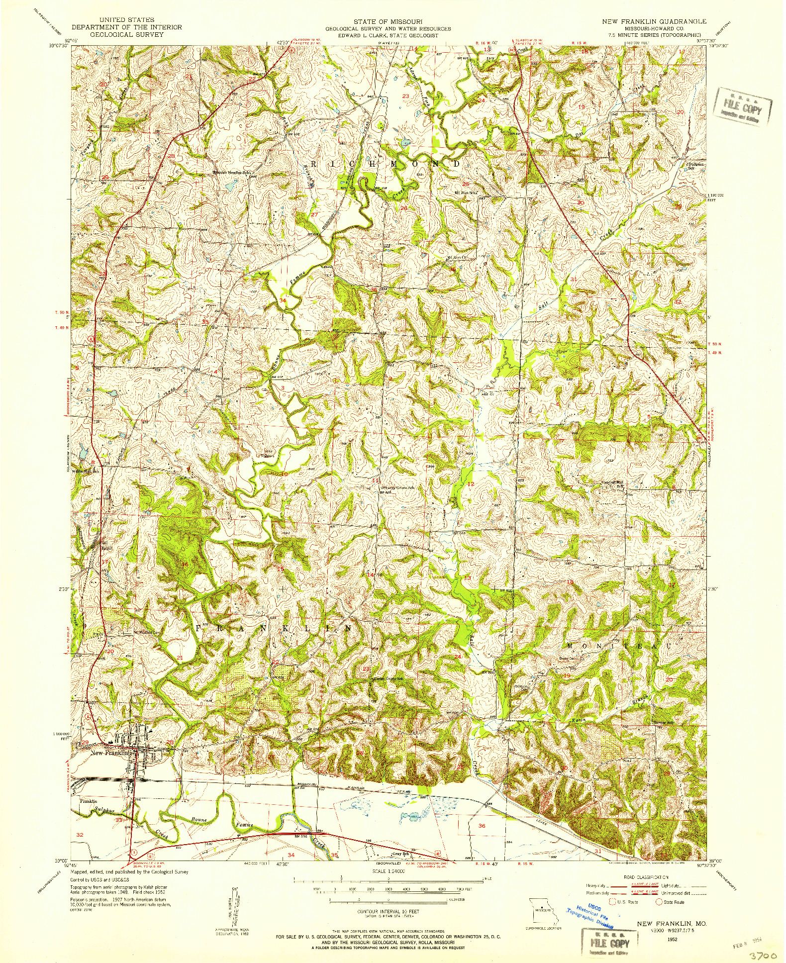 USGS 1:24000-SCALE QUADRANGLE FOR NEW FRANKLIN, MO 1952