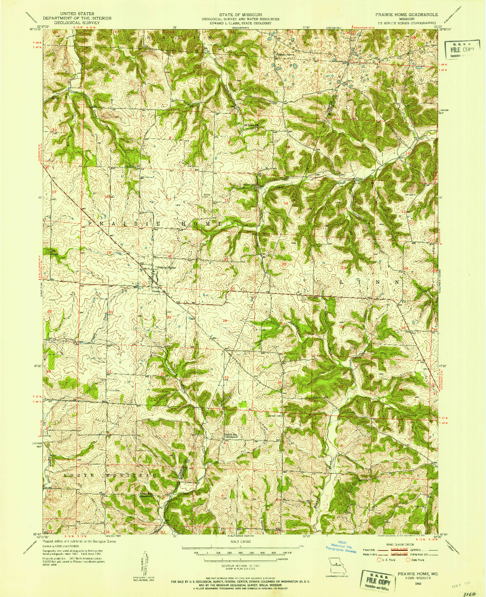 USGS 1:24000-SCALE QUADRANGLE FOR PRAIRIE HOME, MO 1952