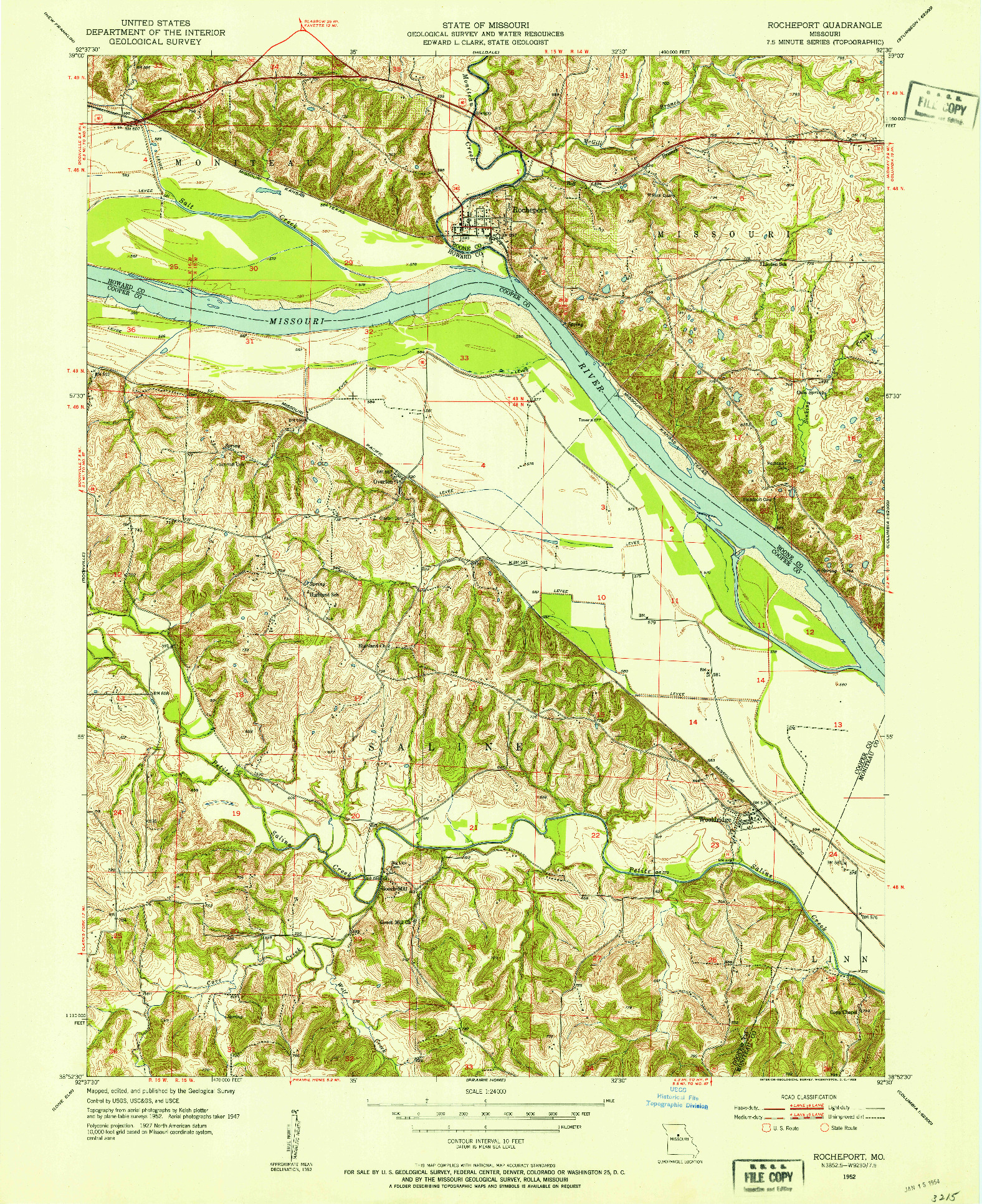 USGS 1:24000-SCALE QUADRANGLE FOR ROCHEPORT, MO 1952