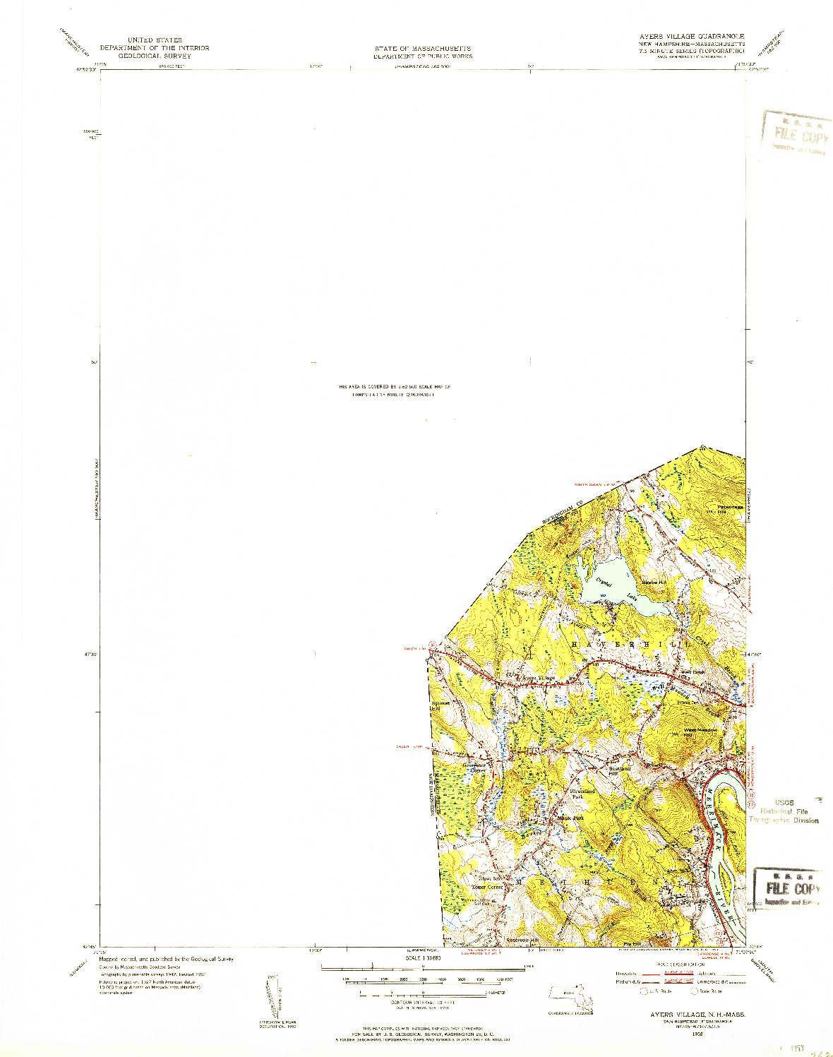 USGS 1:31680-SCALE QUADRANGLE FOR AYERS VILLAGE, NH 1952