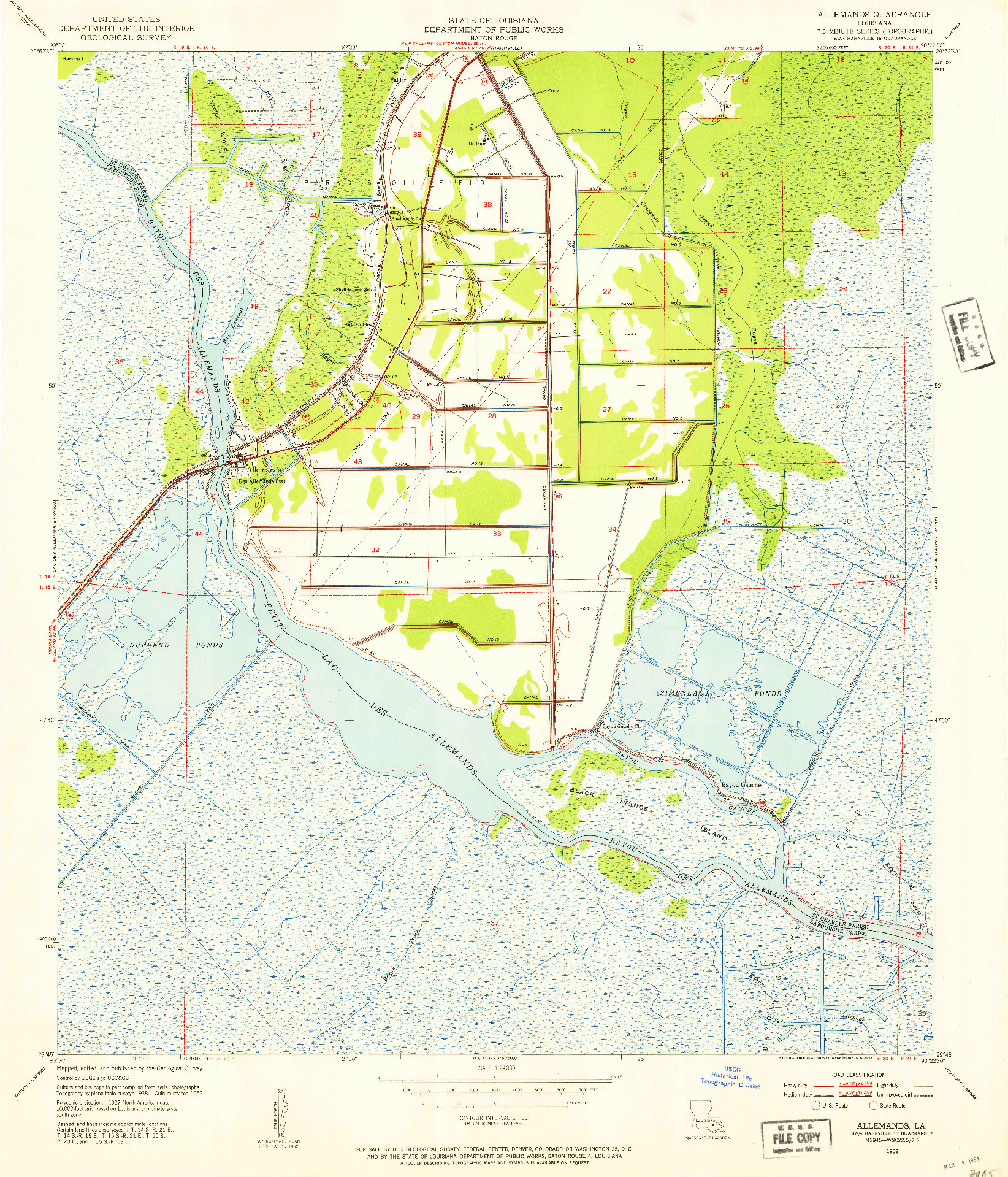 USGS 1:24000-SCALE QUADRANGLE FOR ALLEMANDS, LA 1952