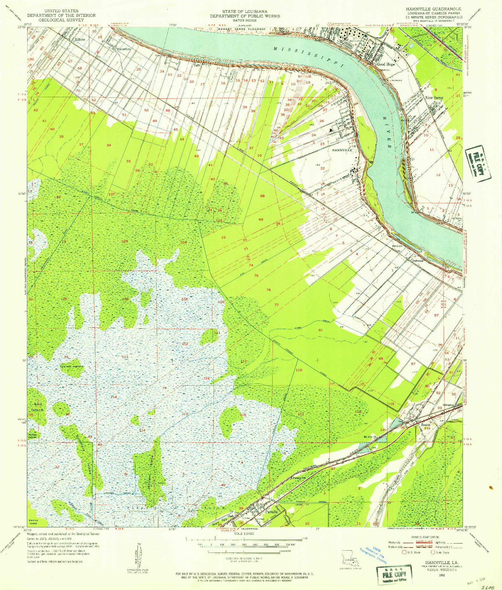 USGS 1:24000-SCALE QUADRANGLE FOR HAHNVILLE, LA 1952