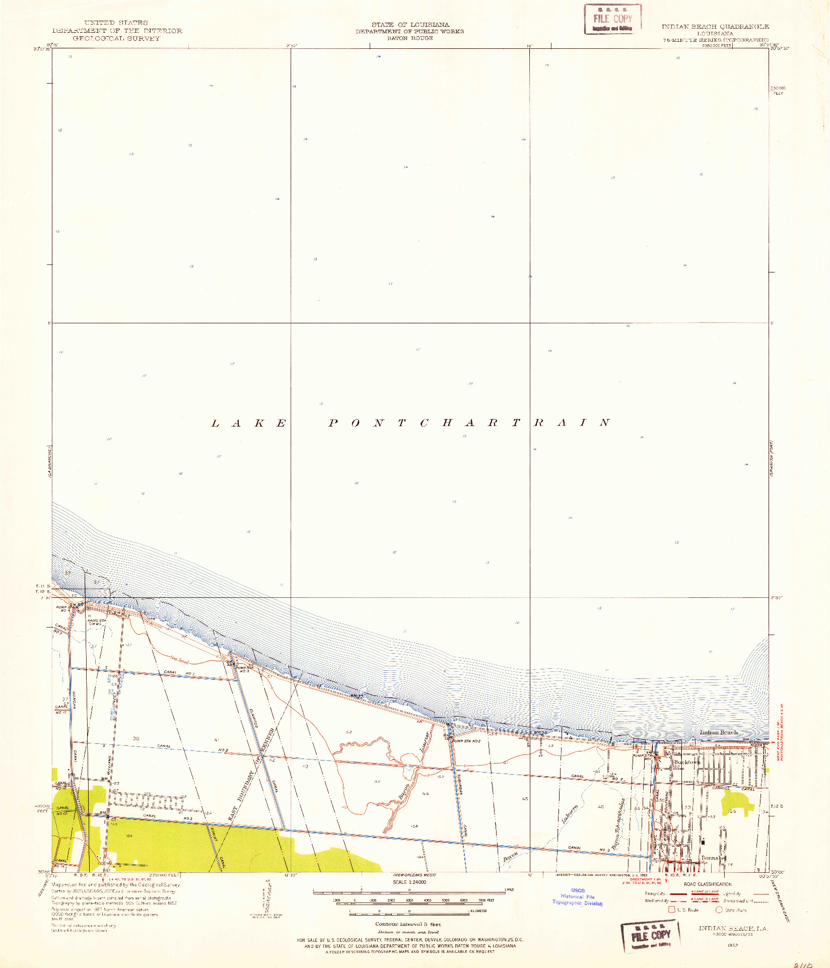 USGS 1:24000-SCALE QUADRANGLE FOR INDIAN BEACH, LA 1952