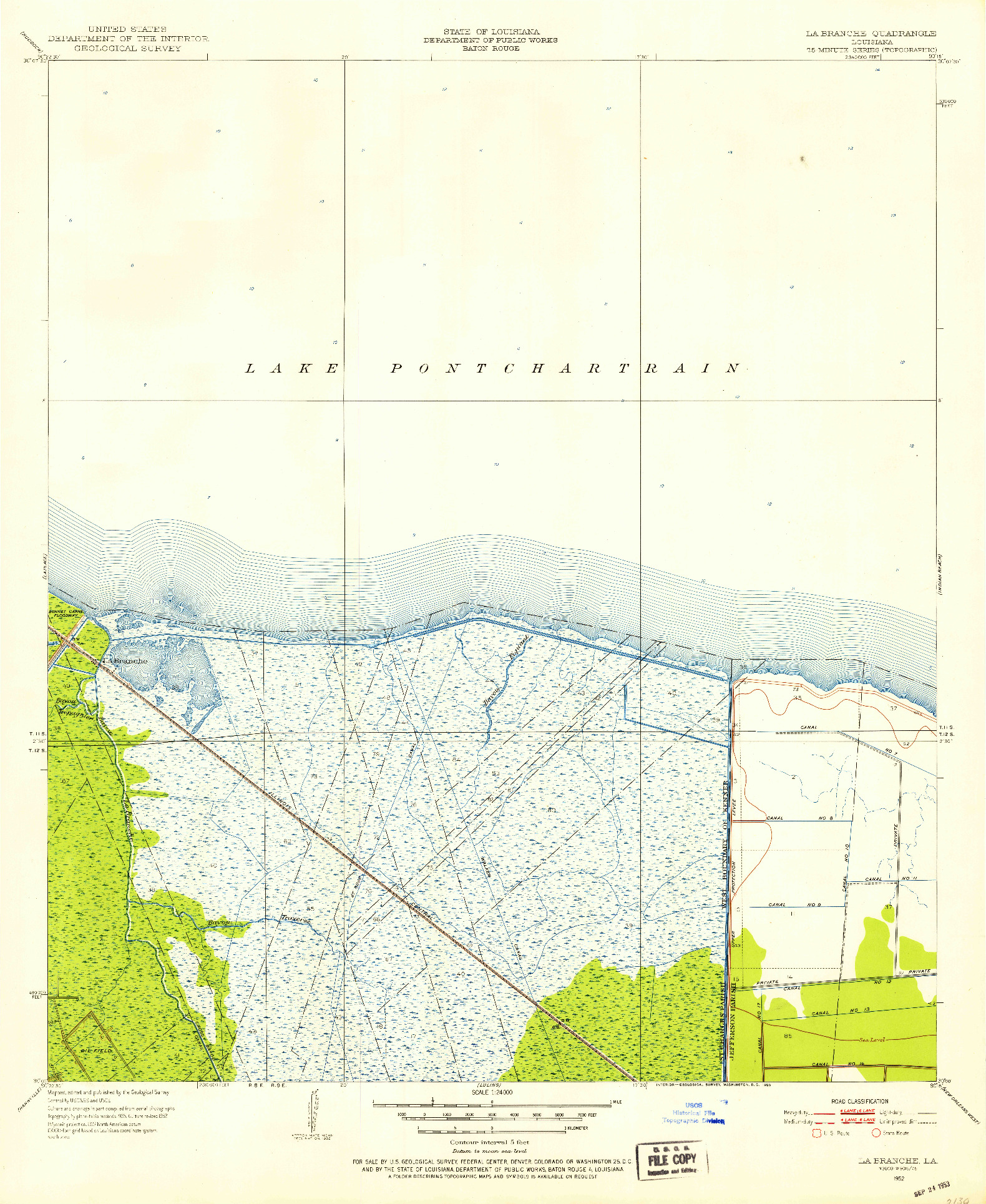 USGS 1:24000-SCALE QUADRANGLE FOR LA BRANCHE, LA 1952