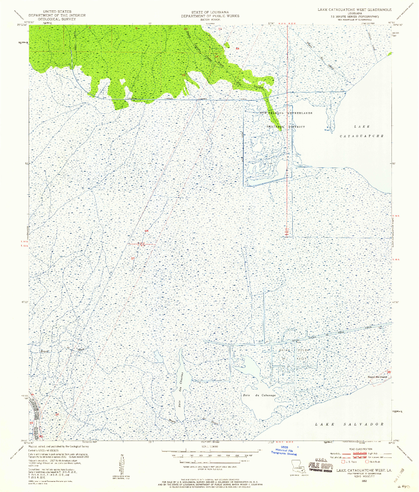 USGS 1:24000-SCALE QUADRANGLE FOR LAKE CATAOUATCHE WEST, LA 1952