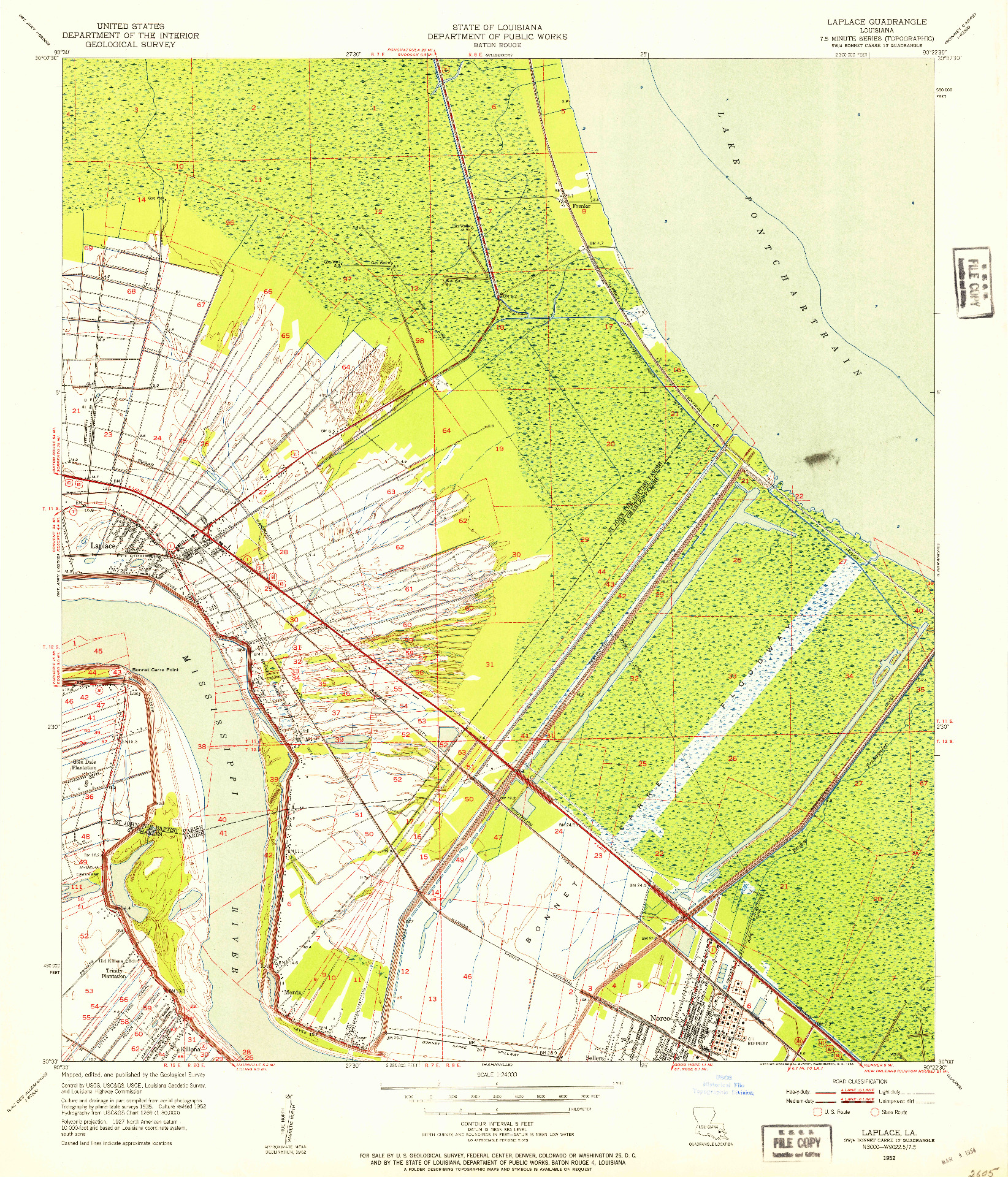 USGS 1:24000-SCALE QUADRANGLE FOR LAPLACE, LA 1952