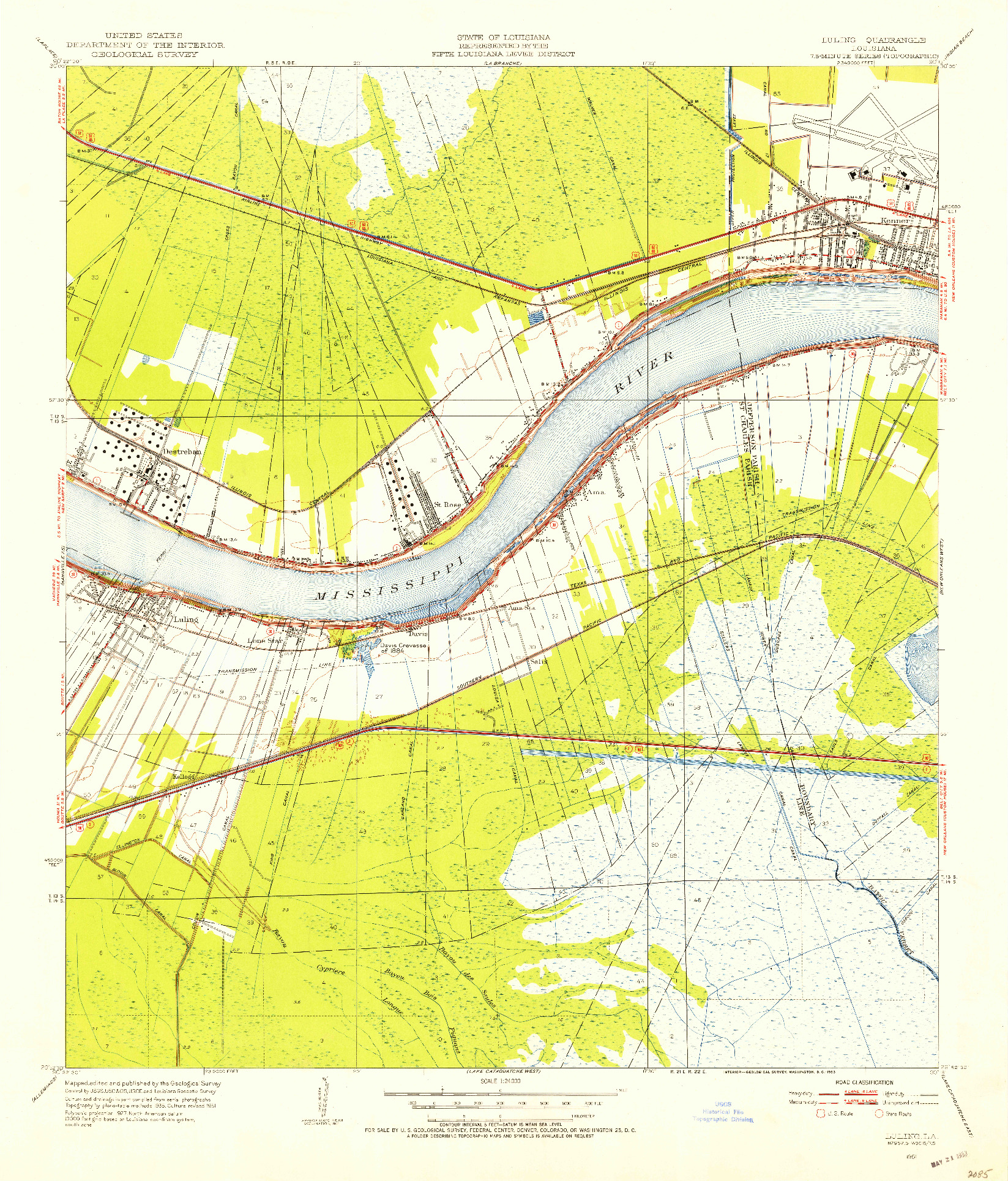 USGS 1:24000-SCALE QUADRANGLE FOR LULING, LA 1951