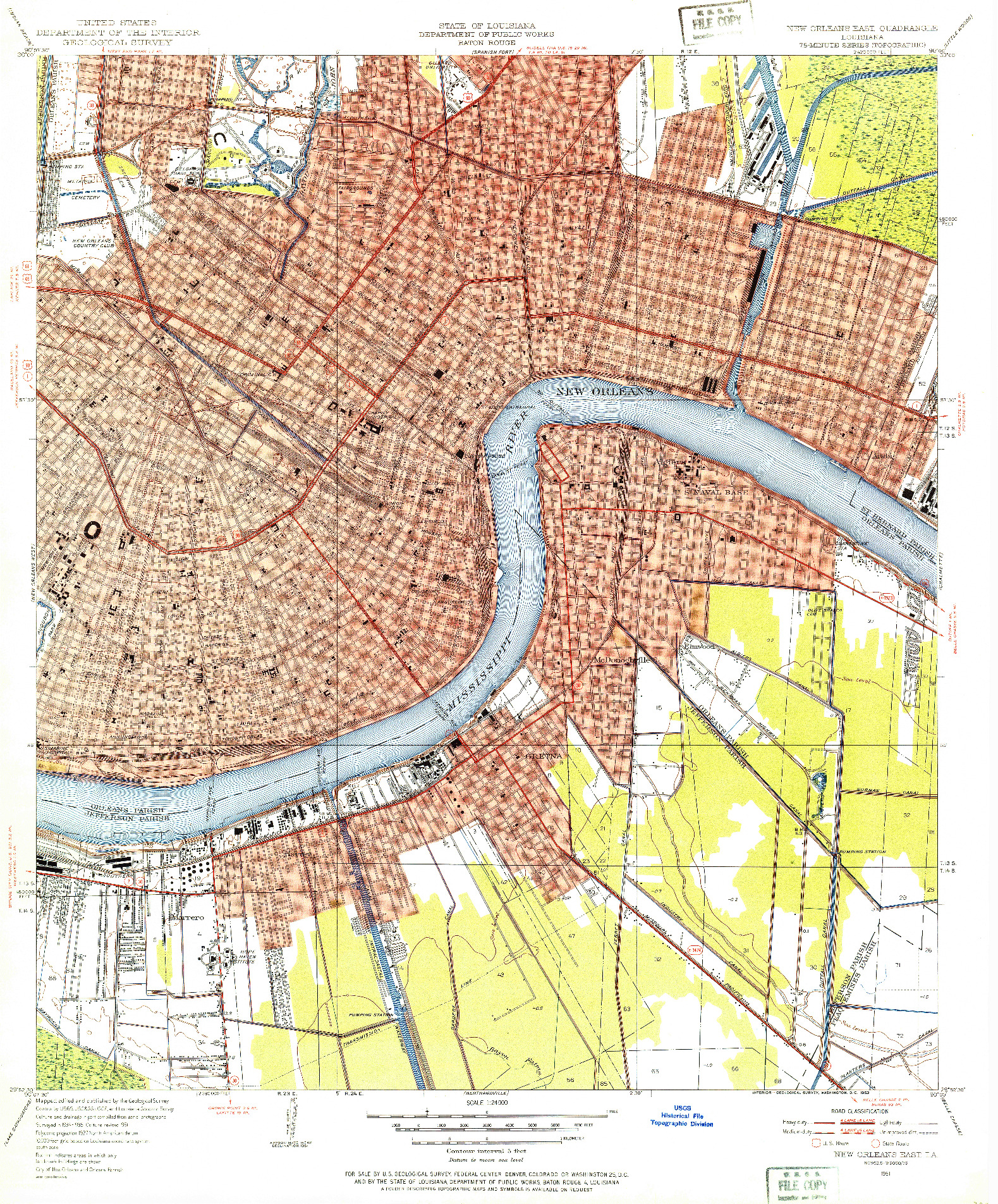 USGS 1:24000-SCALE QUADRANGLE FOR NEW ORLEANS EAST, LA 1951