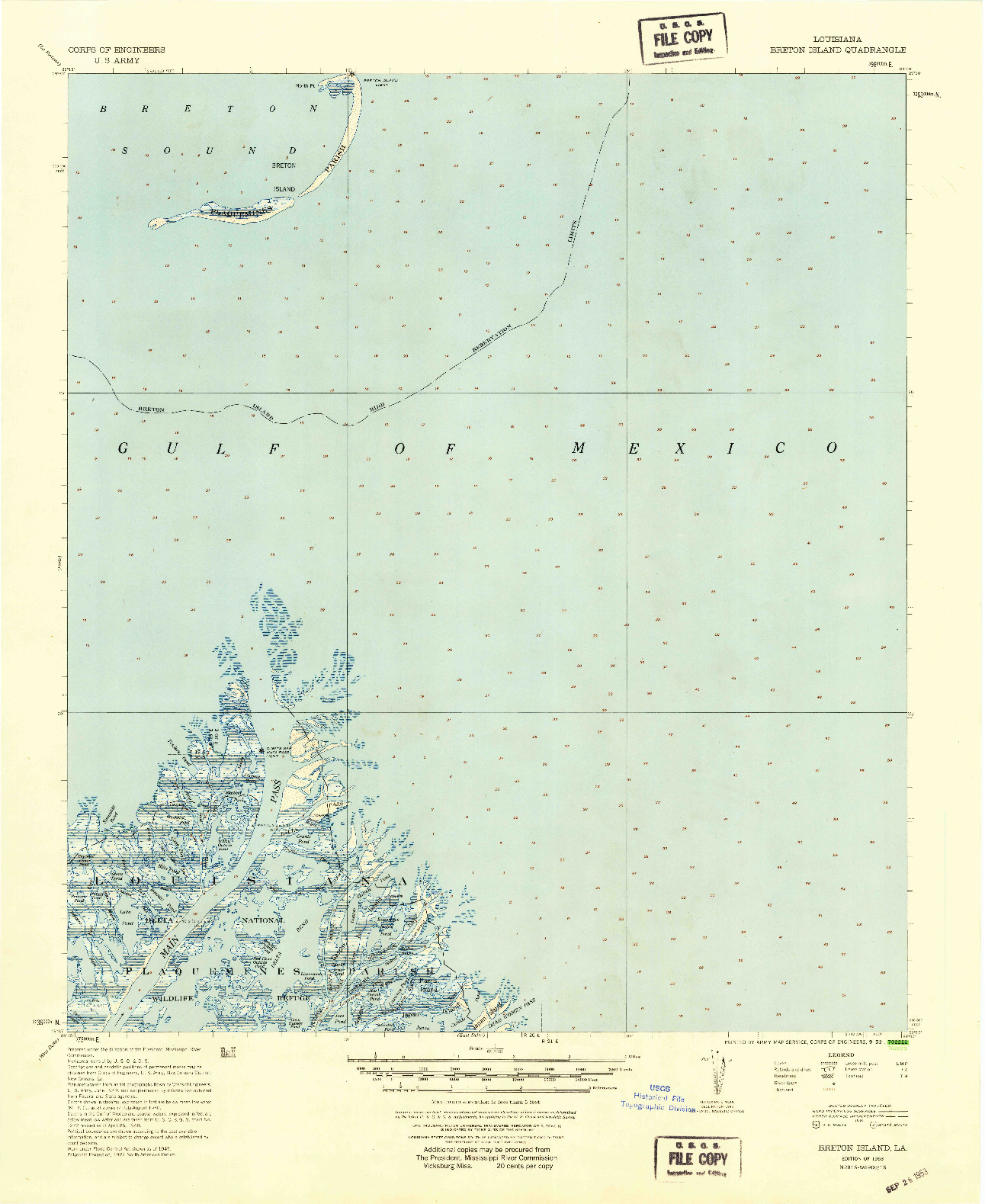 USGS 1:62500-SCALE QUADRANGLE FOR BRETON ISLAND, LA 1953
