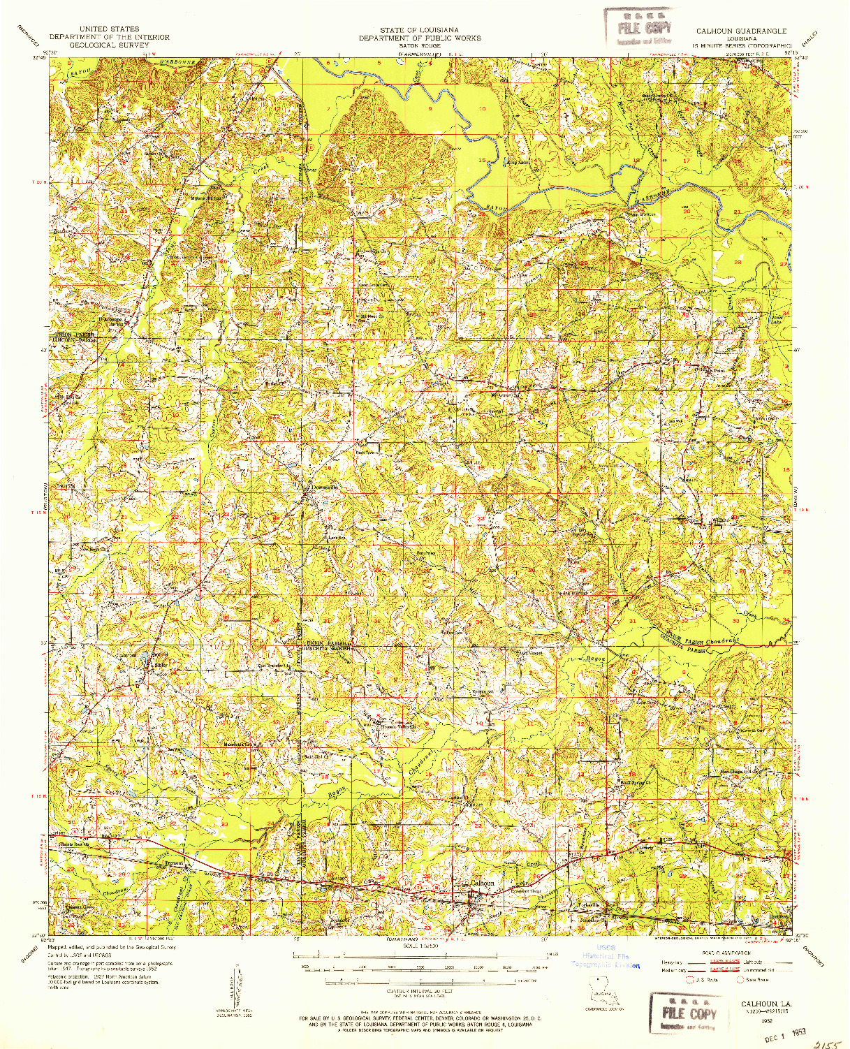 USGS 1:62500-SCALE QUADRANGLE FOR CALHOUN, LA 1952