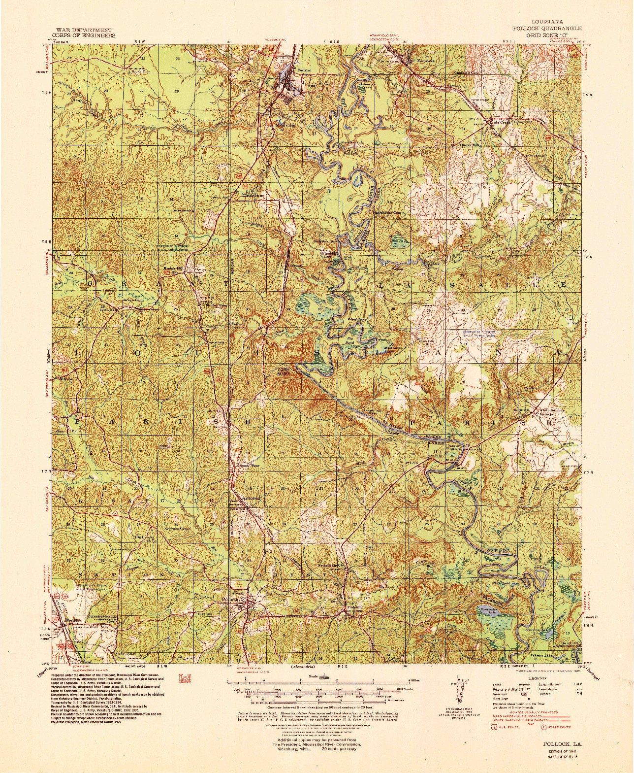 USGS 1:62500-SCALE QUADRANGLE FOR POLLOCK, LA 1941