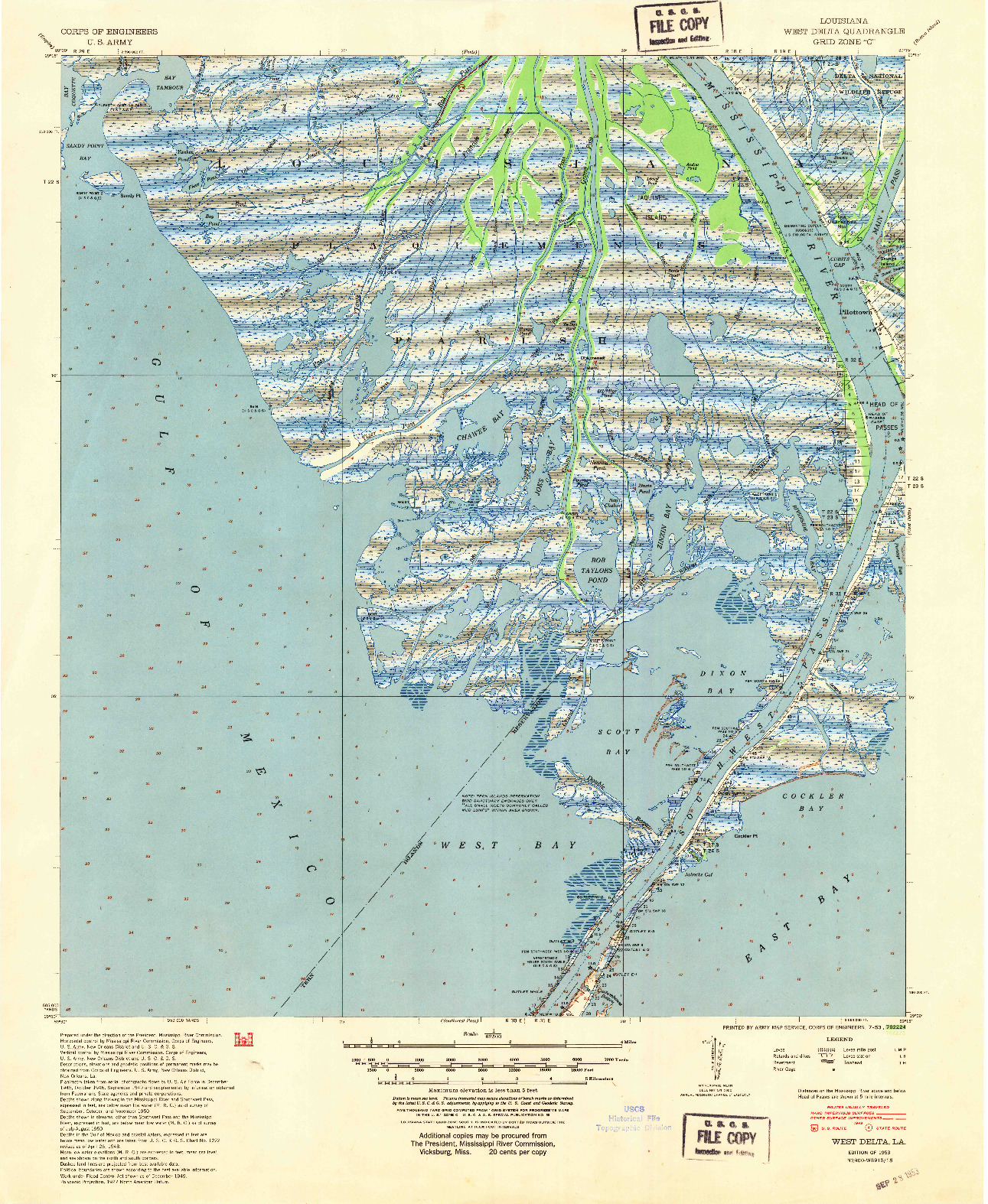 USGS 1:62500-SCALE QUADRANGLE FOR WEST DELTA, LA 1953