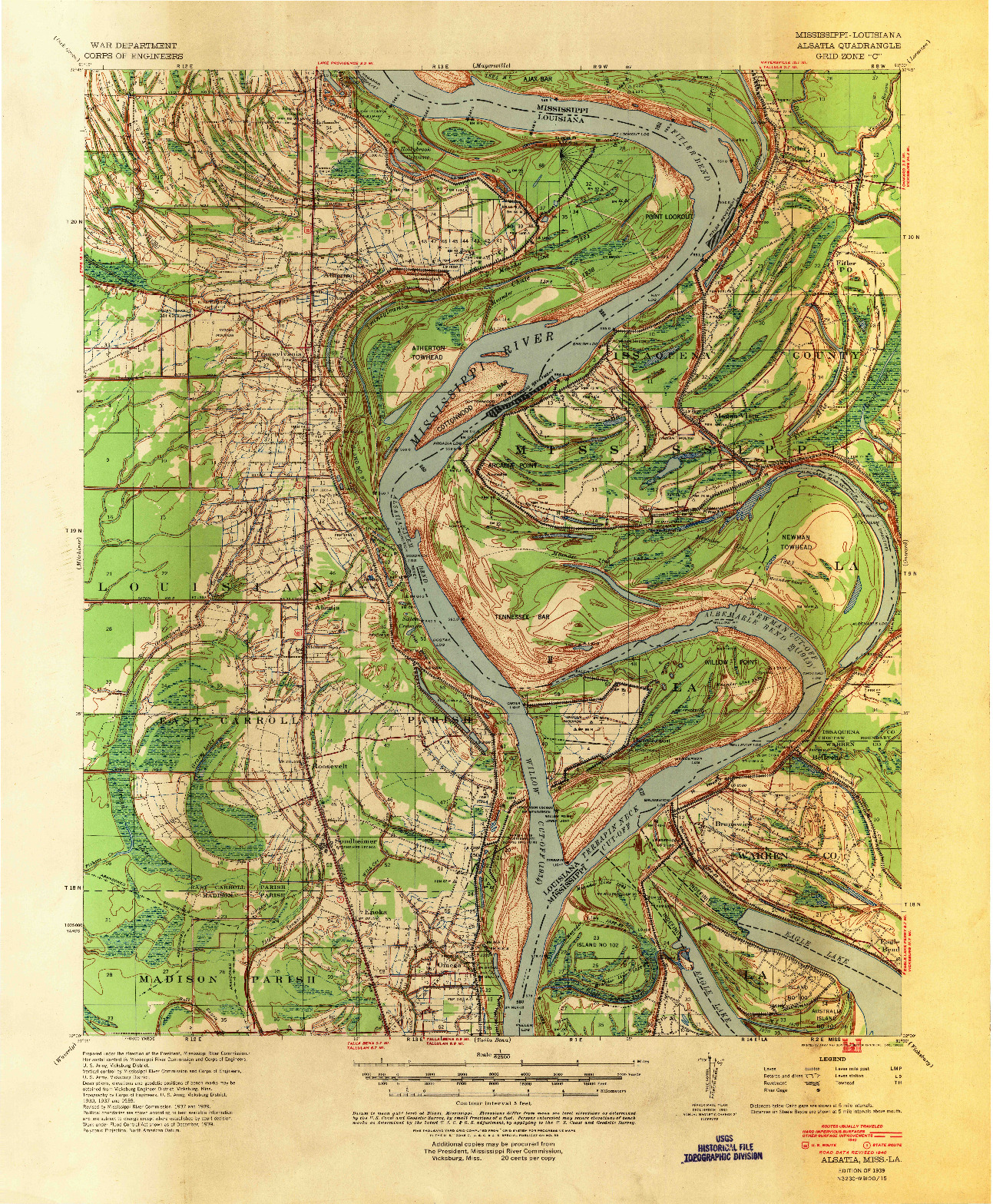 USGS 1:62500-SCALE QUADRANGLE FOR ALSATIA, MS 1939
