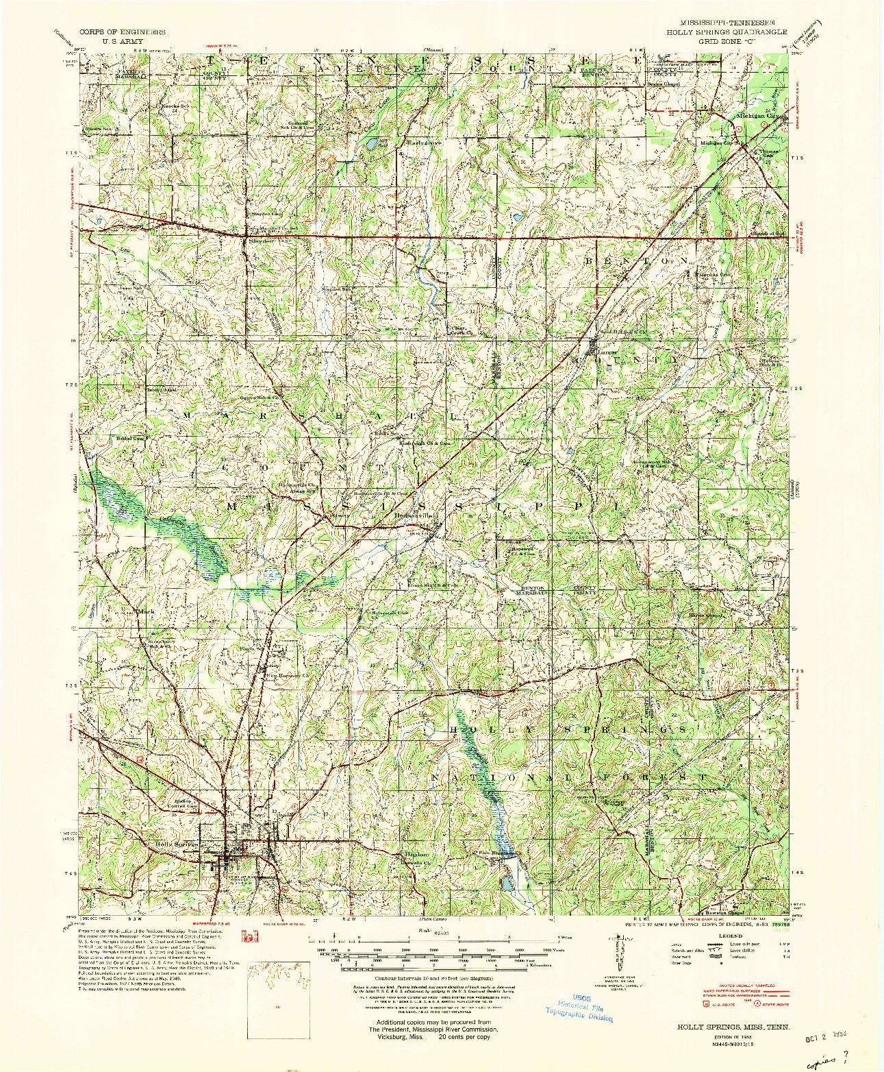 USGS 1:62500-SCALE QUADRANGLE FOR HOLLY SPRINGS, MS 1953