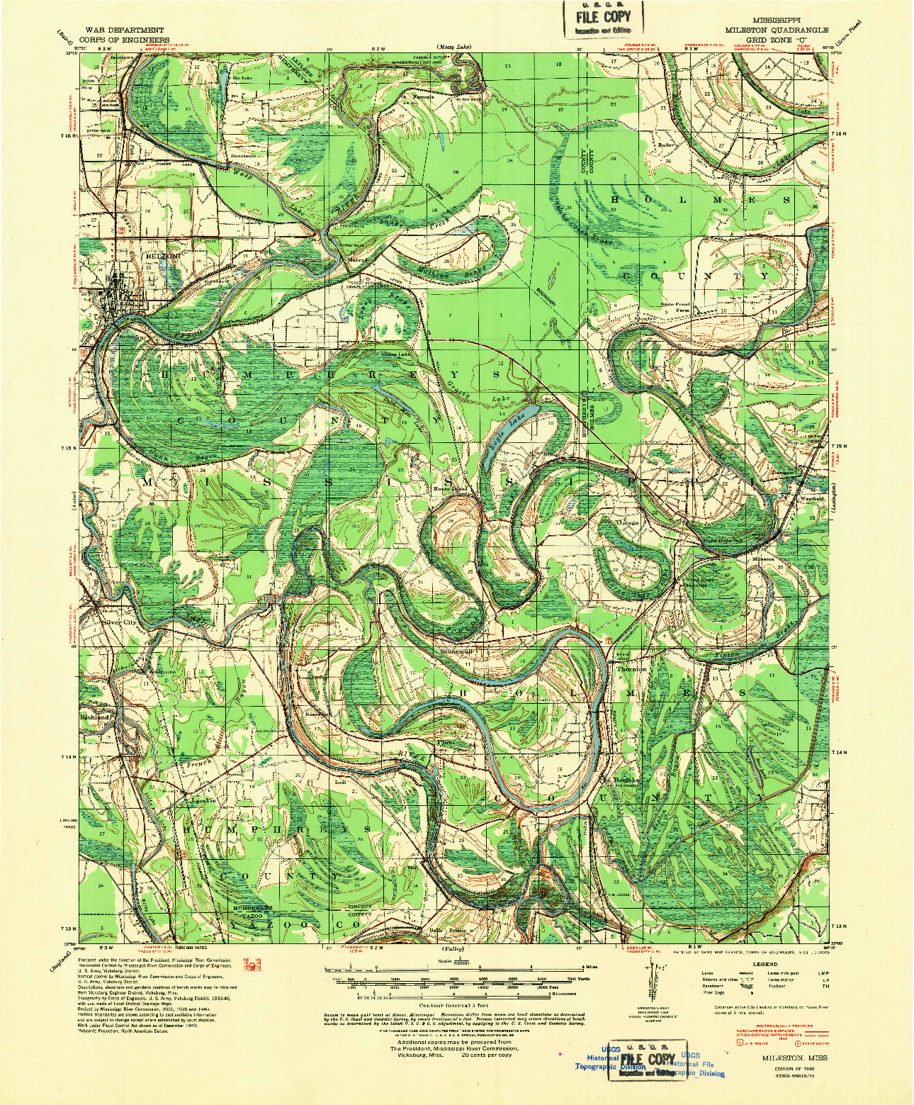 USGS 1:62500-SCALE QUADRANGLE FOR MILESTON, MS 1940